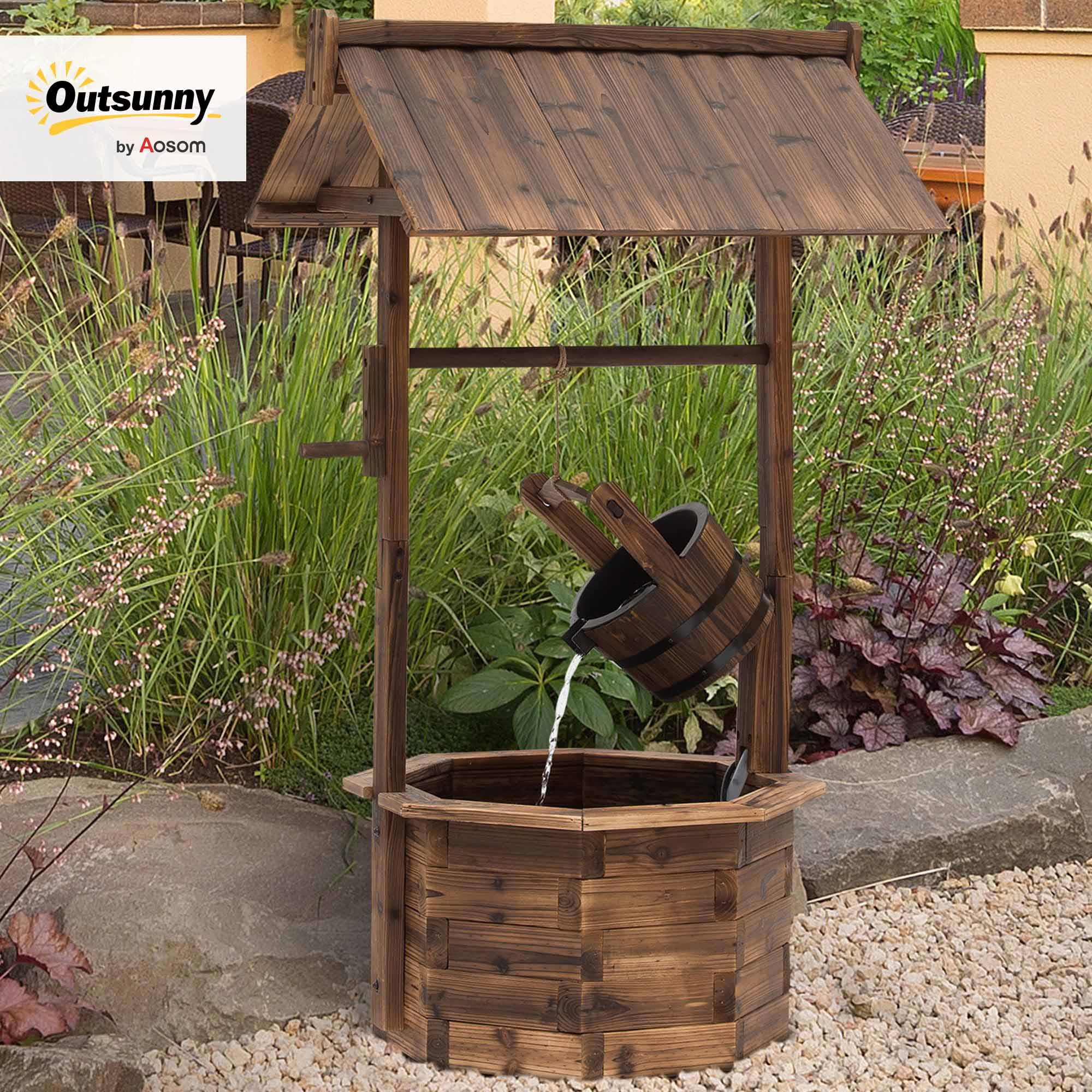 Outsunny Fontaine en Bois Outdoor Fontaine de Jardin avec Eau ruisselante Bassin de décoration Ornements Pompe Jeu d'eau Fontaine de terrasse pour Jardin terrasse pelouse 68 x 57 x 118 cm Marron
