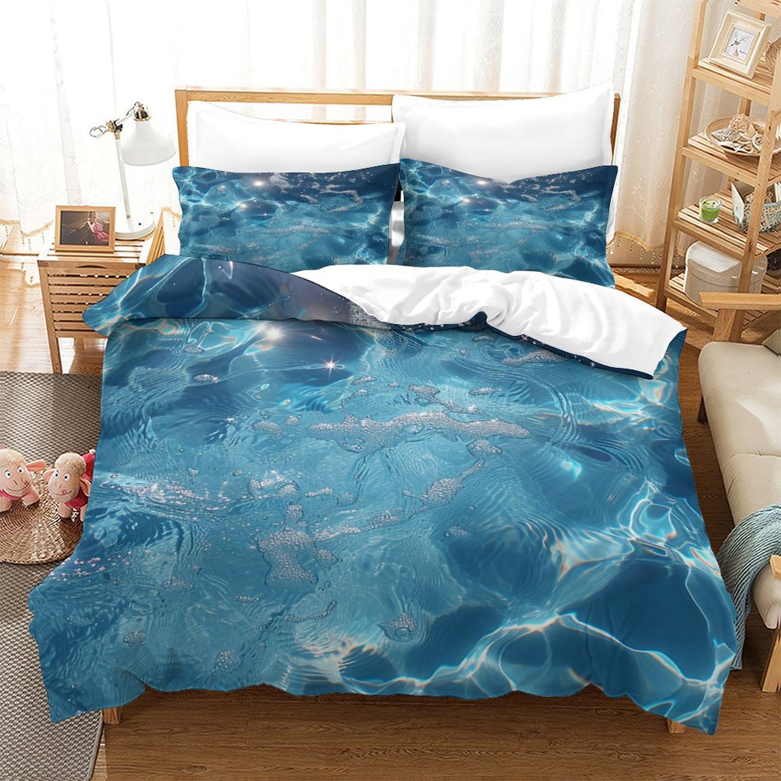 P1s9u7w5y Water Ripple-1 Refreshing Water Ripple 3D Printed Microfiber Duvet Cover Set 3Pcs Ocean Water Bedding Set Double（200X200cm）
