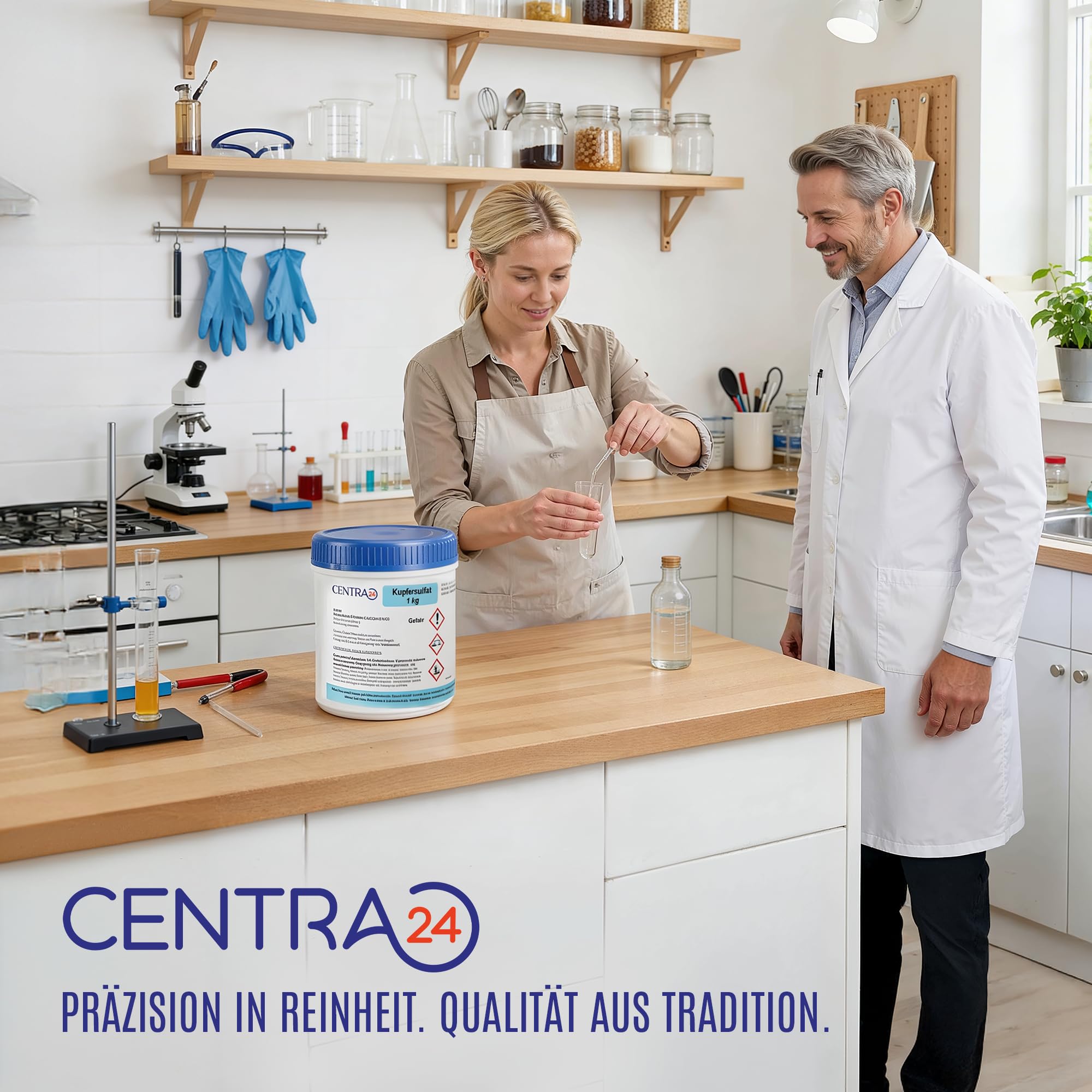 Kupfersulfat 1kg in Dose von Centra24, Made in GERMANY, ohne Antibackmittel, Kupfervitriol, Kupfer-II-sulfat-5-hydrat, CUSO4 5H2O, Kristallzucht, Blaustein, Verkupfern,