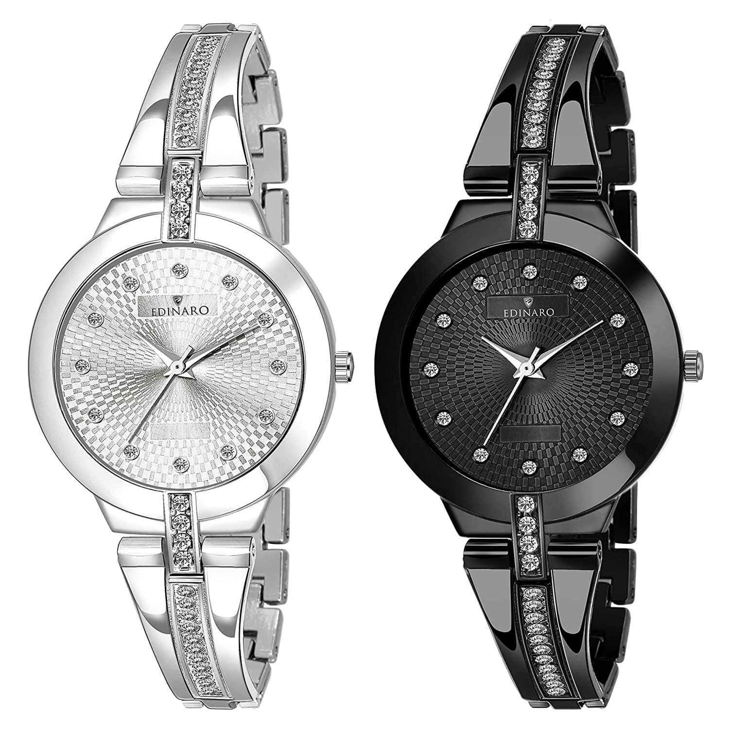 EDINARO Watches for Women Round Studded Dial |Analogue Quartz Movemnet |Long Battery Life|Stainless Steel Adjustable Bracelet Chain Strap|Double Lock Clasp Safety Watches for Girls (B09NYHWNY5) Amazon Price History, Amazon Price Tracker