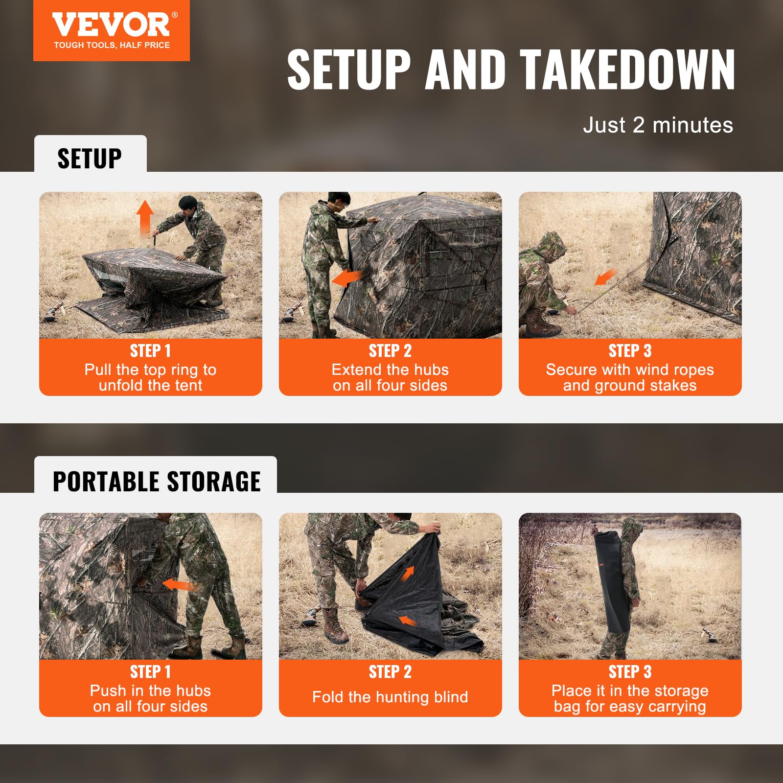 VEVOR Jagdversteck 270° durchsichtiges Bodenversteck, 4–5 Personen Pop-Up-Hirschversteck für die Jagd mit Tragetasche, tragbares, belastbares Jagdzelt Durchsichtnetz für Hirsch Tarnfarbe