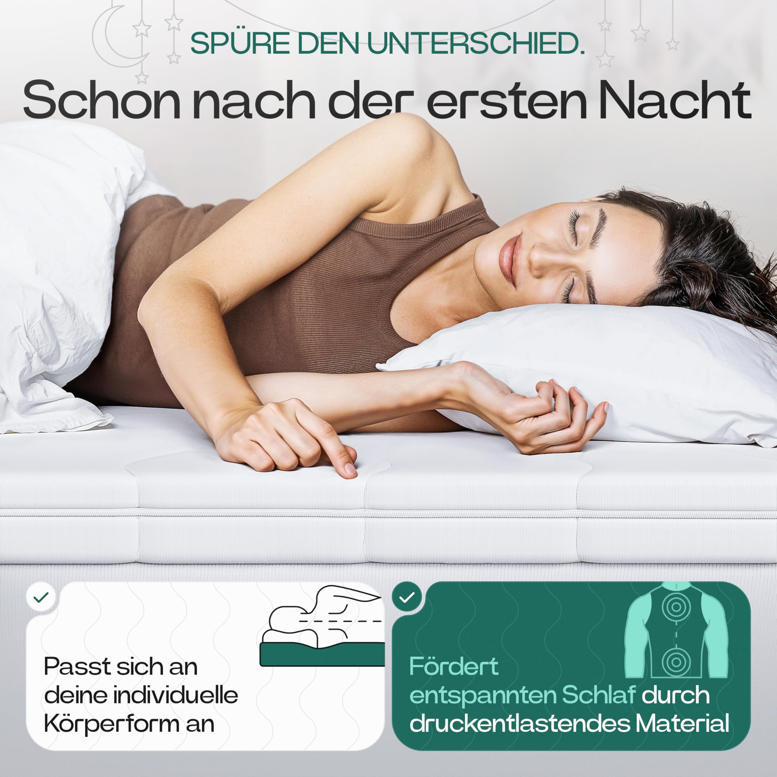 KNERST UNO Matratzentopper 90x200, Komfortschaum, Made in Germany, 5 cm | Matratzenauflage, Bett Topper, ergonomisch, atmungsaktiv, waschbarer Bezug, 4 Eckgummis, Komfortschaum Matratzentopper