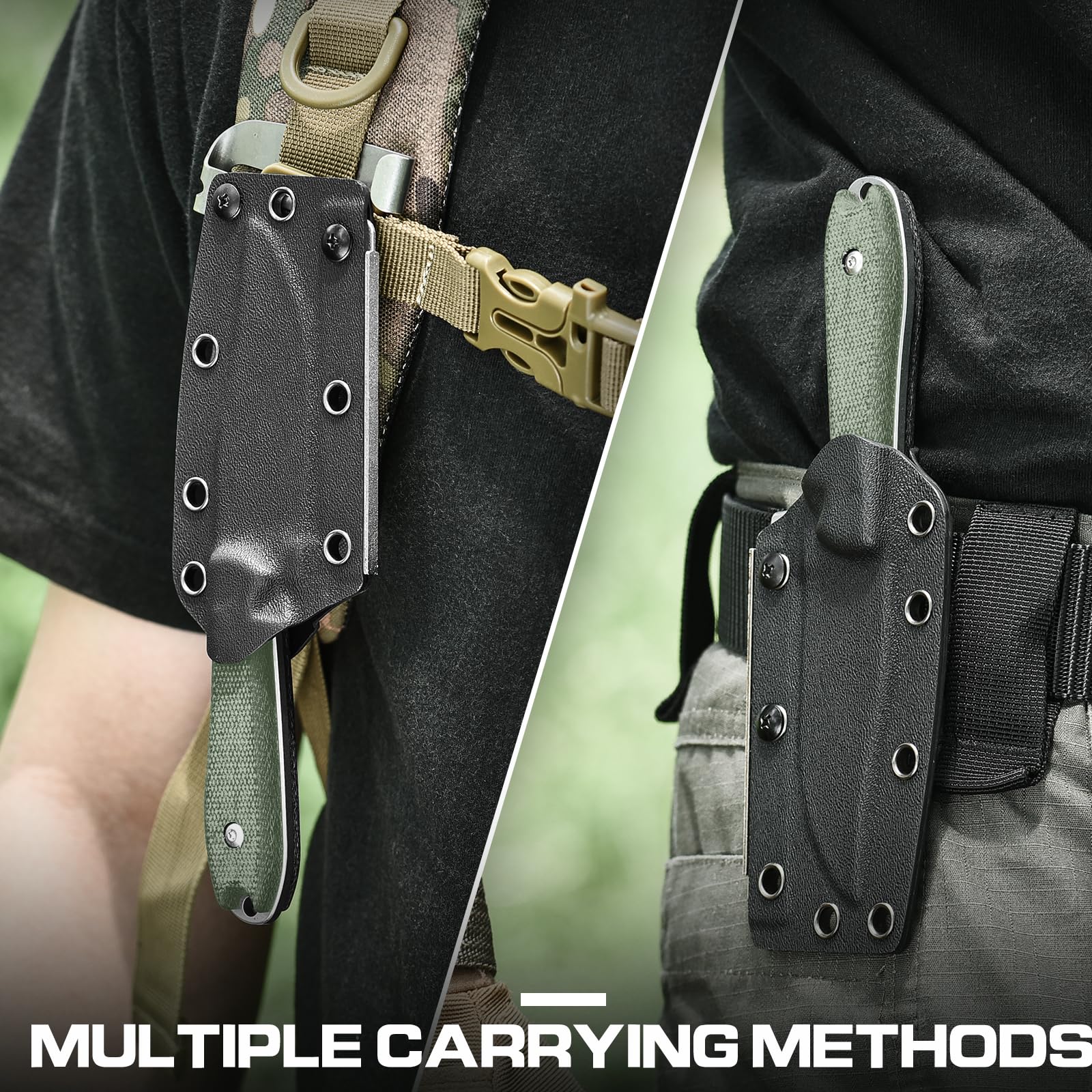 Omesio Couteau EDC D2 7,8 cm Manche Micarta avec Étui Kydex | Livré avec pierre à aiguiser et corde en nylon, idéal pour camping, randonnée et activités de plein air.