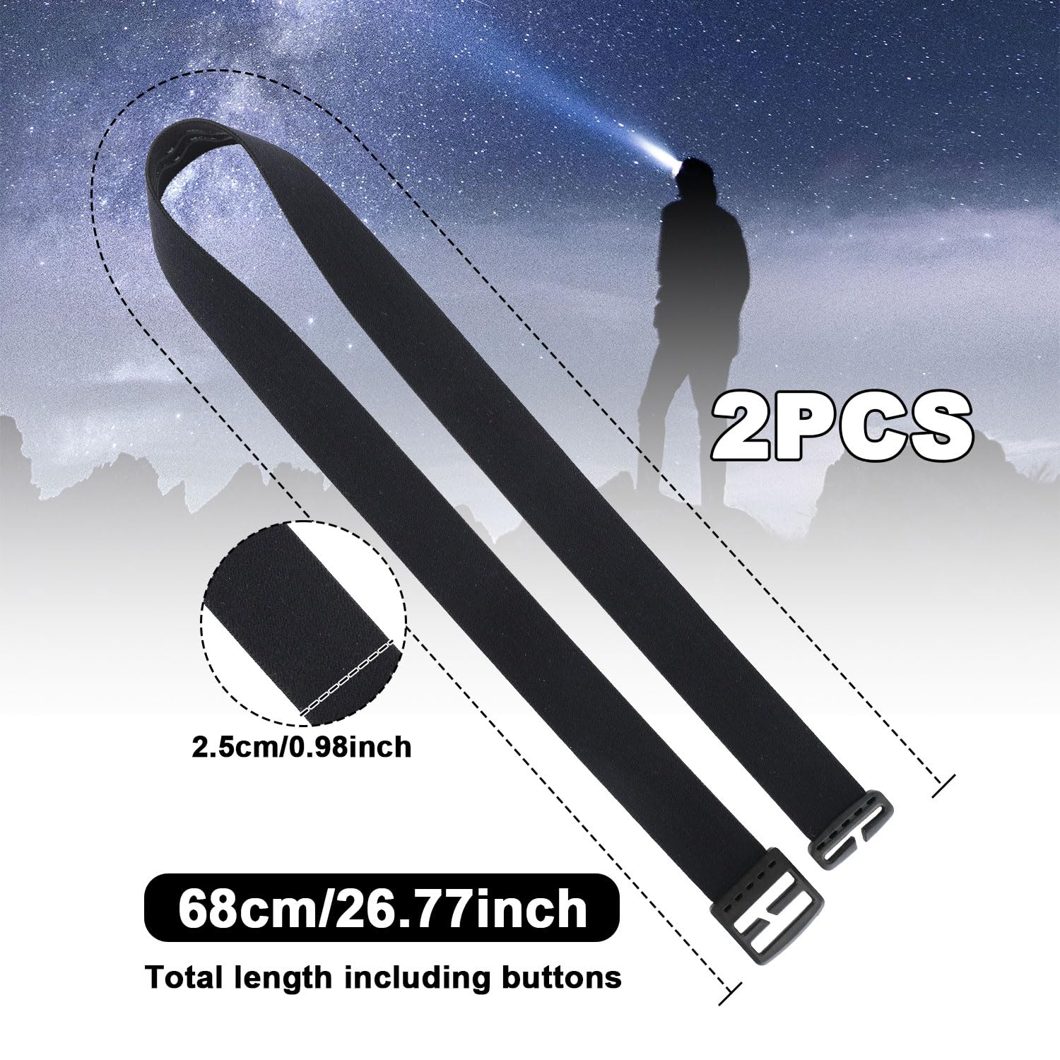 2pcs Elastic Headlamp Strap, Headlamp Band Replacement Head Lamp Comfort Belt Headlamp Headband Holder Headlamp Accessories Compatible with Black Diamond, Petzl, Princeton Tec, Fenix, Streamlight