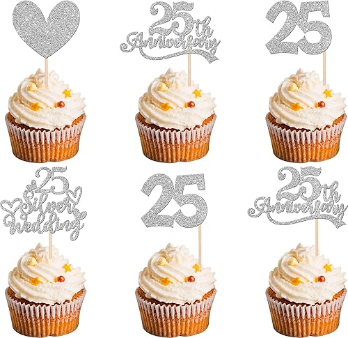 Miniatura 1 de 25 piezas de adornos para cupcakes de 30 aniversario con 30 perlas para pastel de boda, corazón con purpurina, 30 aniversario de boda, decoración de