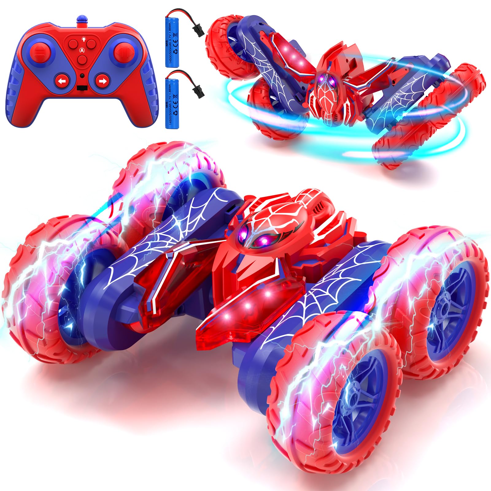 SOGAWEBB Spider Remote Control Stunt Car4WD Off-Road RC Vehicle with Full-body Light, 2.4Ghz 360 Flips Indoor Outdoor Car Toys for 3 4 5 6 7 8+ Old Boy Girl for Kids
