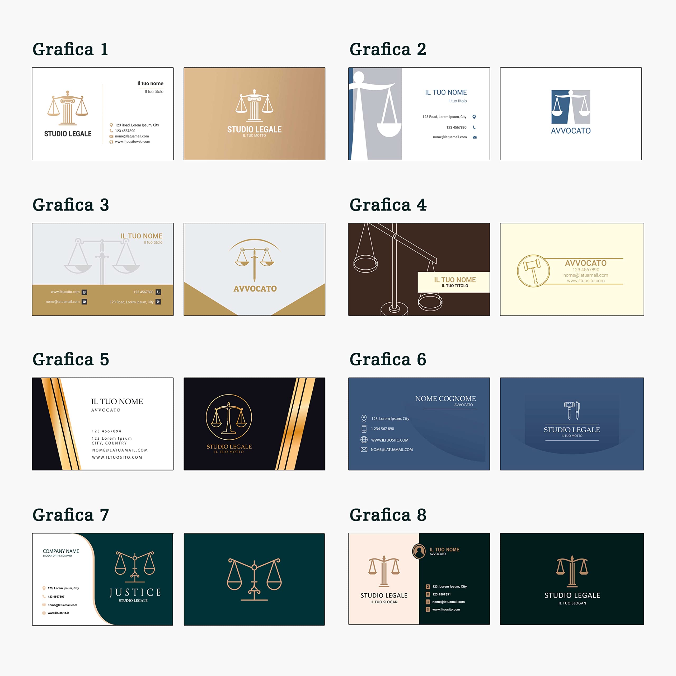 Biglietti da visita personalizzabili in cartoncino Premium, colori impeccabili, varie grafiche ideate per avvocati e studi legali, tiratura a scelta (Grafica 2)