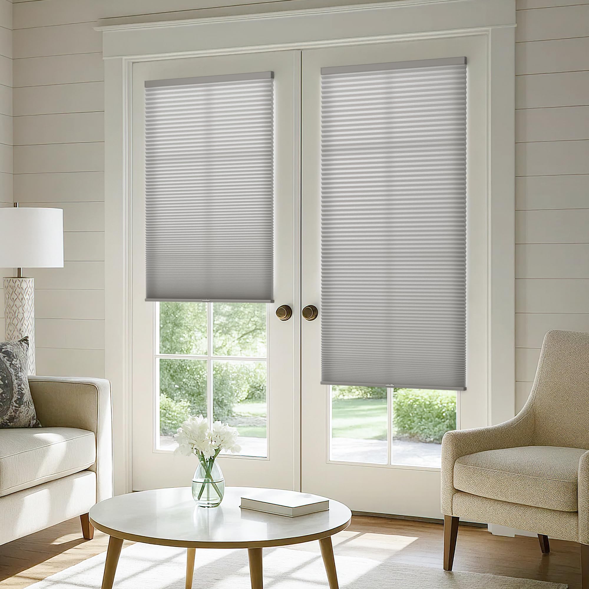 LazBlinds Paralume cellulare senza fili per porte francesi, senza trapano, per la privacy, filtranti la luce, paralumi a nido d'ape per porta d'ingresso, patio, porta scorrevole in vetro, 71,1 x 198,1