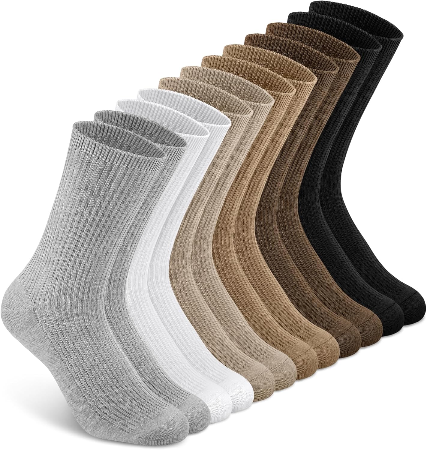 YSense Women’s Cotton Crew Socks 6 Pairs, Long Cute Aesthetic Neutral Athletic Boot Socks for Women Stocking Stuffers Gifts