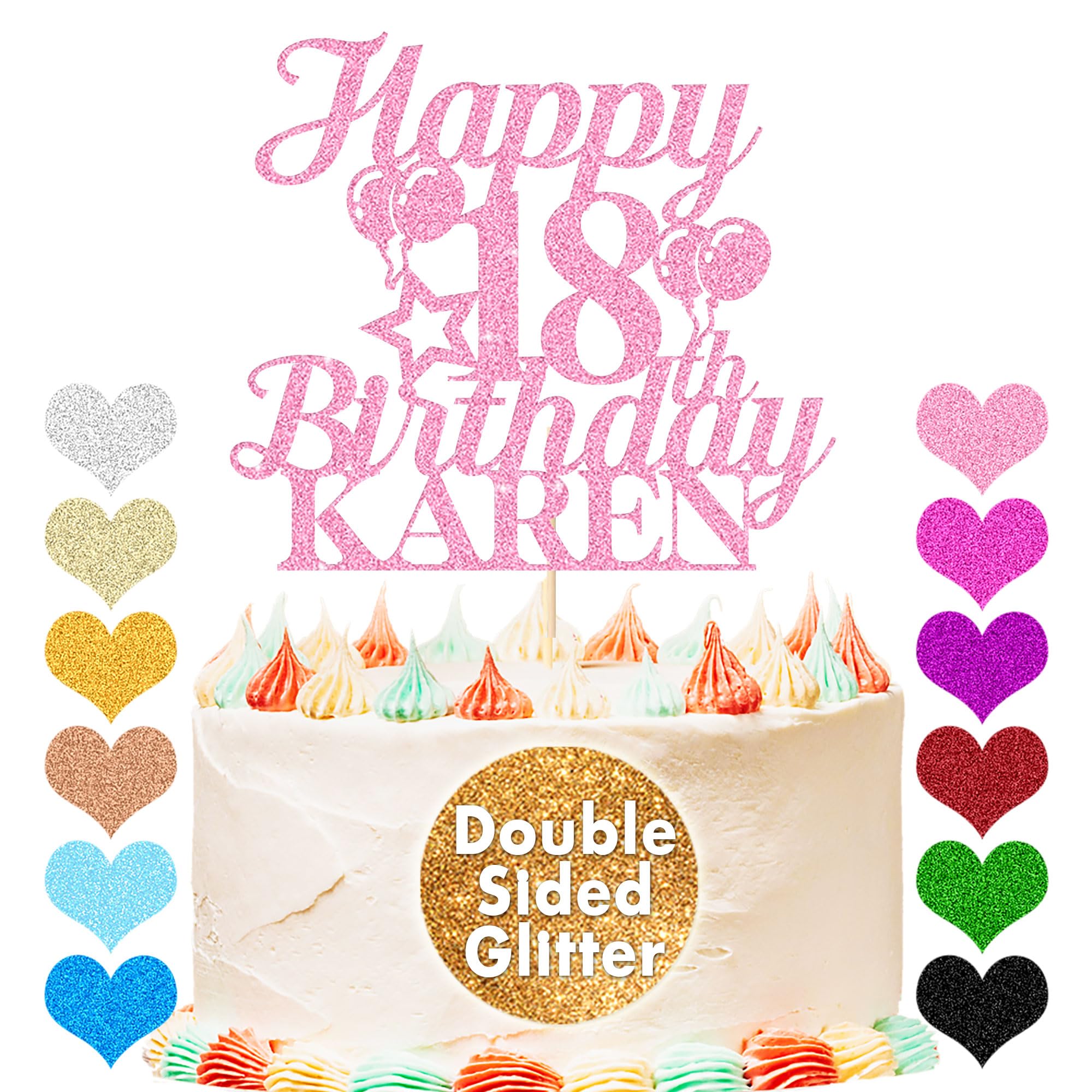 Happy Birthday Cake Topper Personalized Cake Decorations Double-Sided Glitter Cake Topper Custom Gifts with Any Age & Name for Her Him Women Men on 18th 21st 30th 40th 50th 60th (Baby Pink)