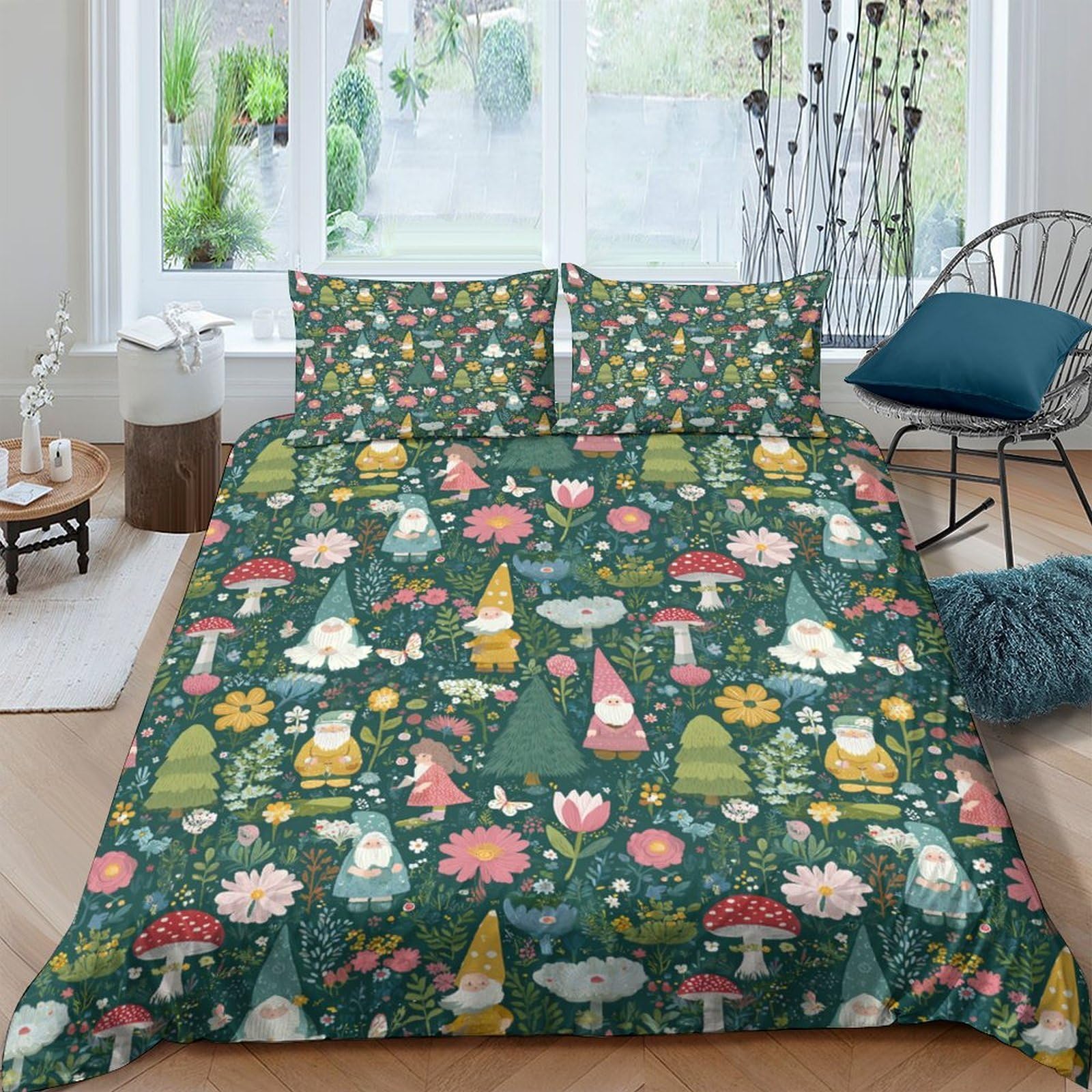 Ctjqhvkz Style-8 3D Printed Forest Gnome Fitted Sheet Microfiber Soft Breathable Mushroom Bed Cover For Bedroom Dorm Mattress Protection Decor Single（135X200cm）