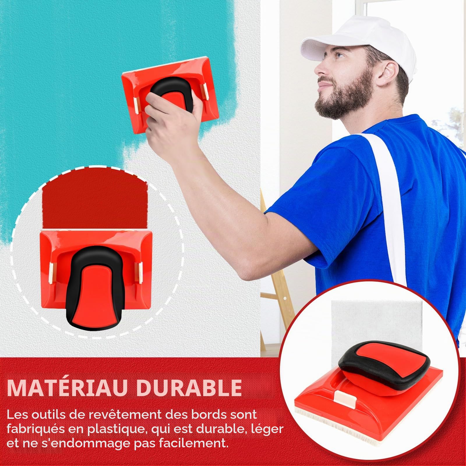 Outil De Bordure De Peinture, Coupe Bordure Pour Peinture, l'Outil Parfait Multifonctionnels, Paint Edger Tool, Pour Mur Et Plafond (Rouge)