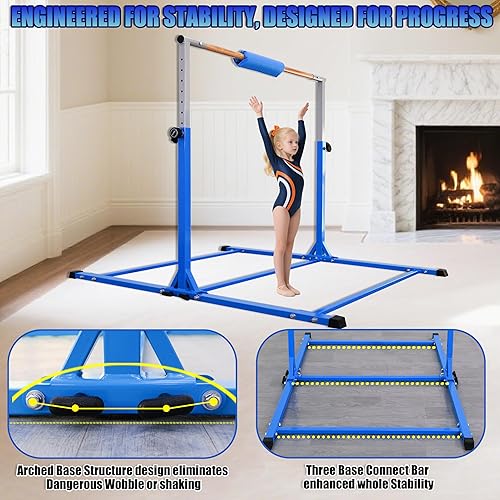 Miniatura 10 de Seliyoo - Barra de gimnasia plegable para niños de 3 a 15 años, longitud de la base 5 pies6 pies, altura ajustable, equipo de gimnasia para el hogar