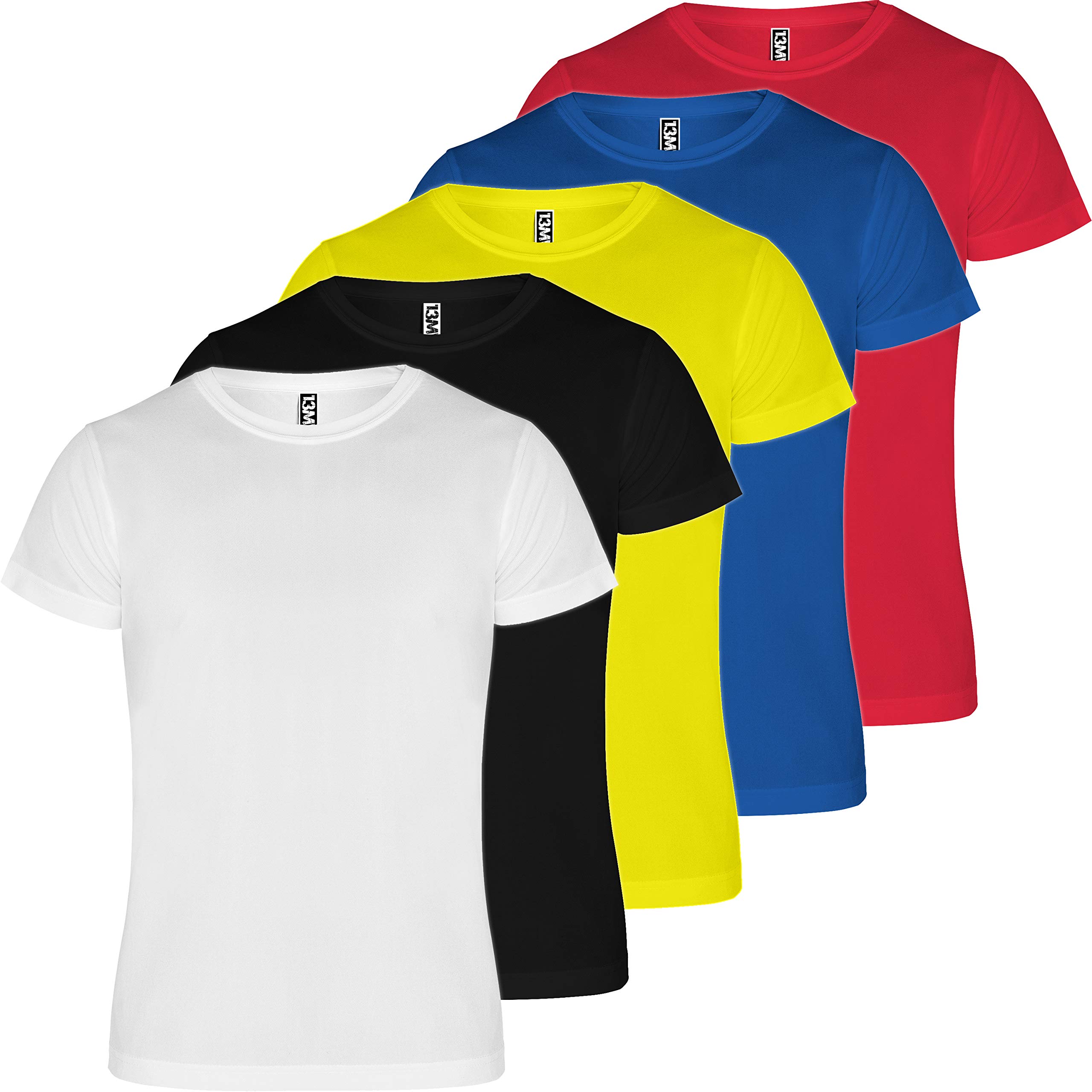 13MW Camiseta técnica Hombre | Pack 5 | Tejido técnico para Deporte | Transpirable | Running, Fitness, Fútbol, Padel