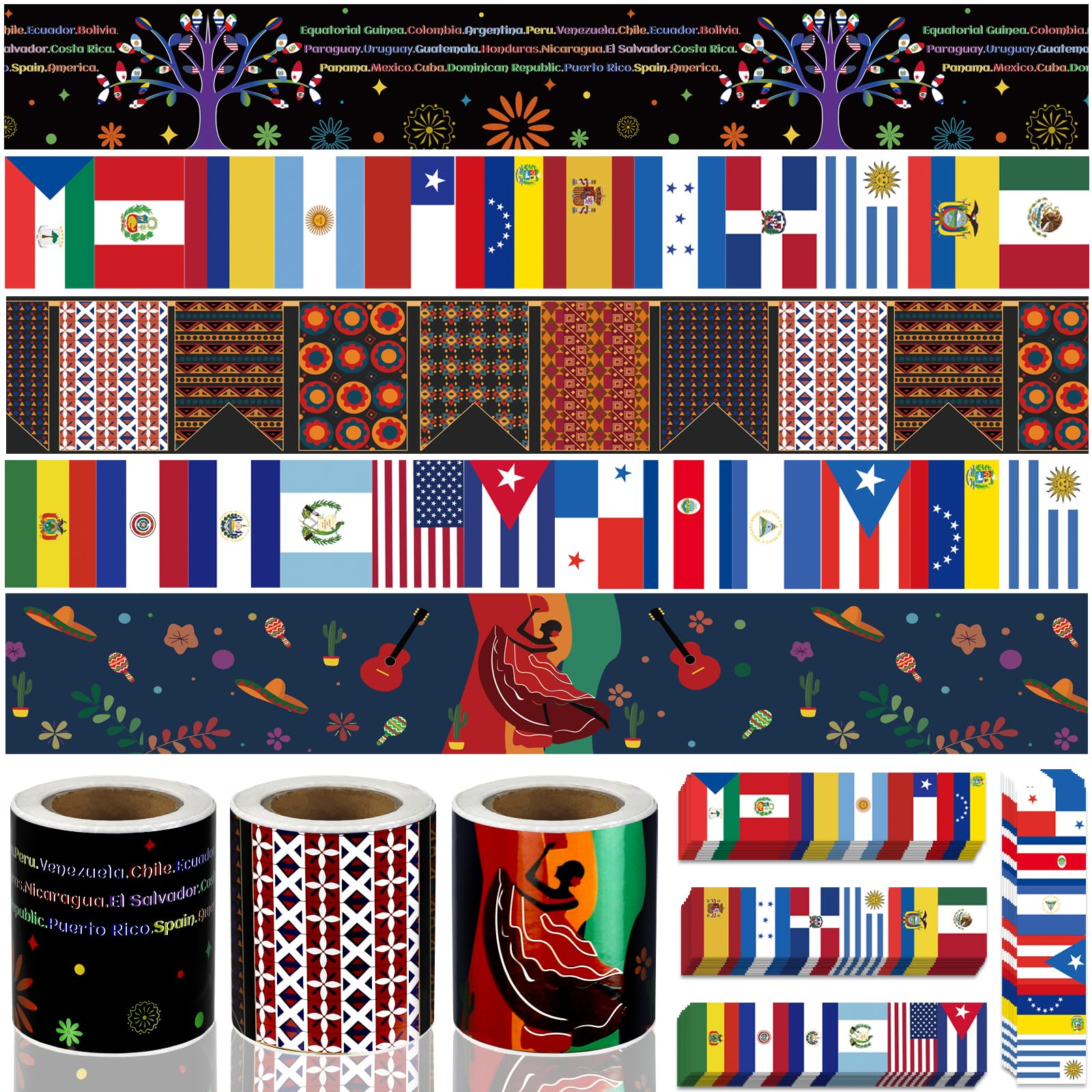 131.2Ft Hispanic Heritage Month Bulletin Board Borders Classroom Decor, Latino American Spanish Decorations Set for Bulletin Board Door Window Party