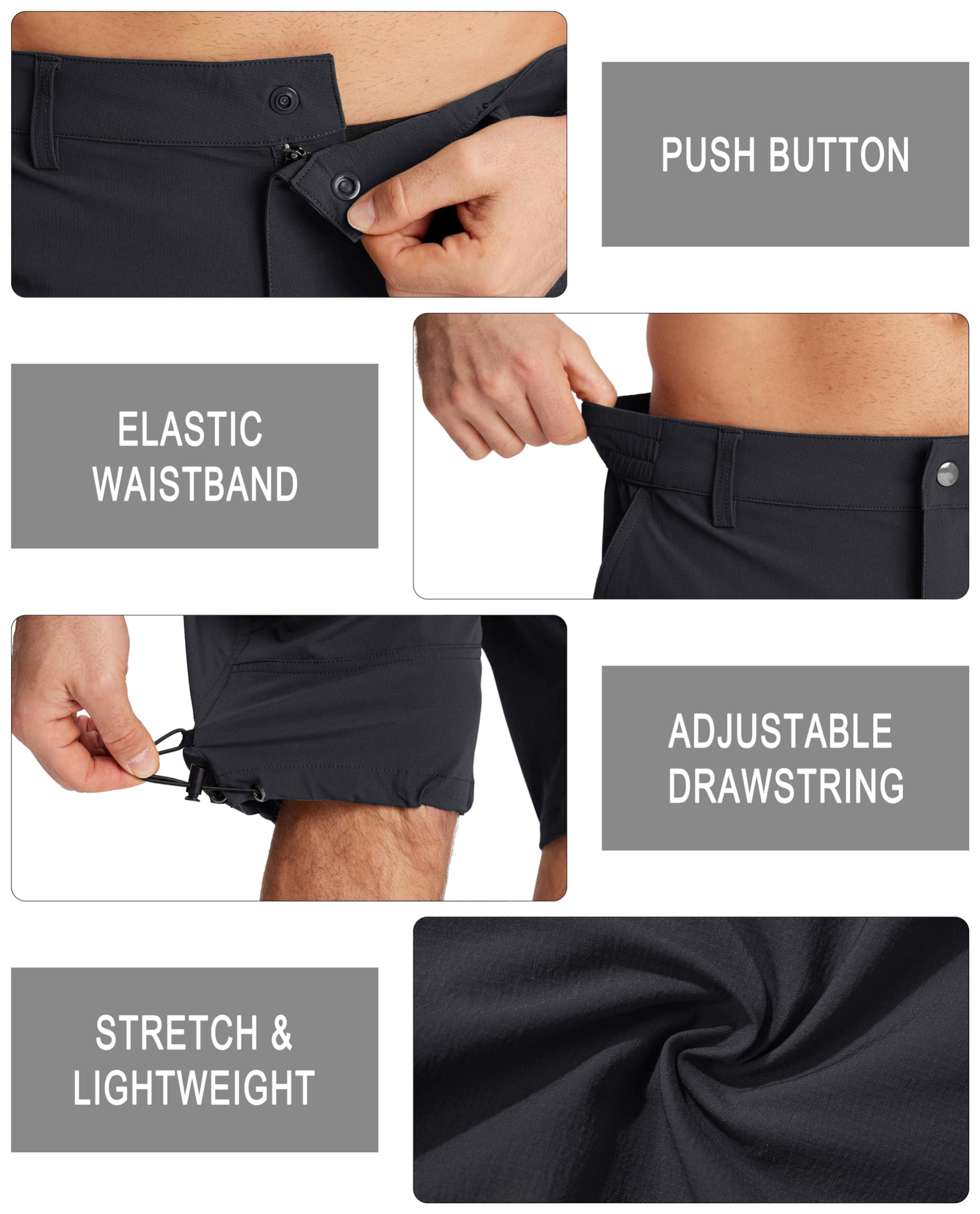 MAGCOMSEN Pantalones cortos de trabajo de secado rápido para hombre, pantalones capri 3/4, bolsillos con cremallera, pantalones cortos de senderismo y escalada