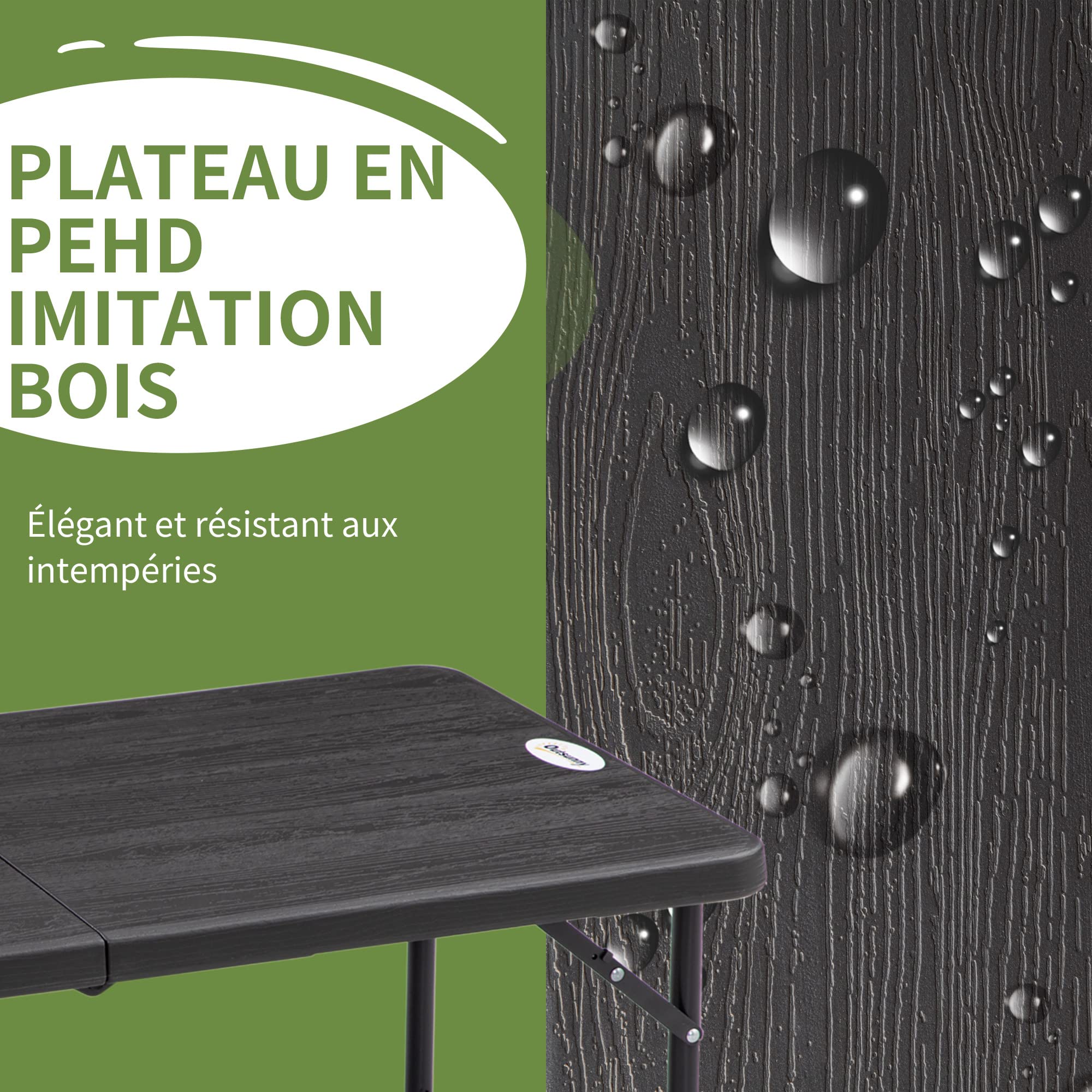 Outsunny Table de Jardin rectangulaire Pliable réglable en Hauteur 4 Personnes HDPE Acier 118x60x74 cm Gris