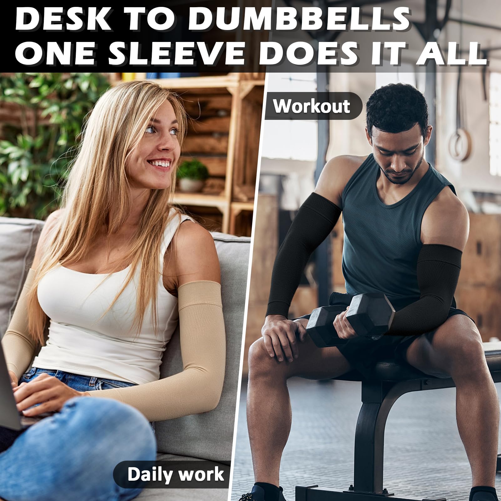 Ailaka Arm Kompressionsstrumpf für Damen & Herren, 15-20 mmHg Kompressionsärmel mit Atmungsaktivem Gewebe, Armbandage für Alltag, Sport & Reisen