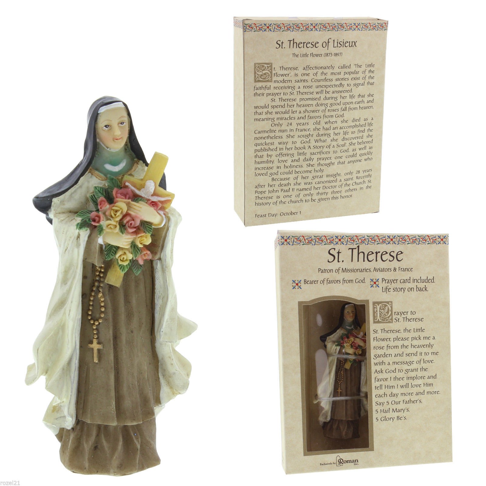 Roman Giftware Inc., Patrons & Protectors, 4" H ST Therese of LISIEUX,Religious, Inspirational, Durable (1x1x4)