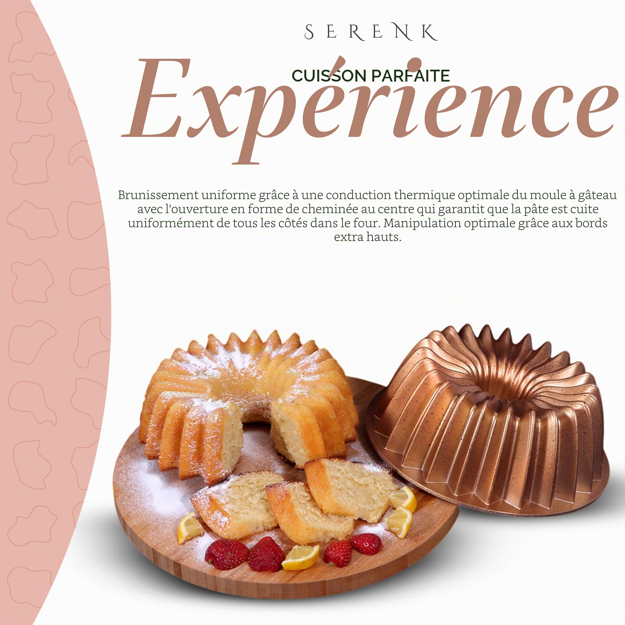 serenk Cuisine Amusante “Star Bundt” ” Moule à Gateau Rond/Moule a Cake/Revetement en Granit/Anti adhesif/Cuisson Homogene / 26 cm/Doré