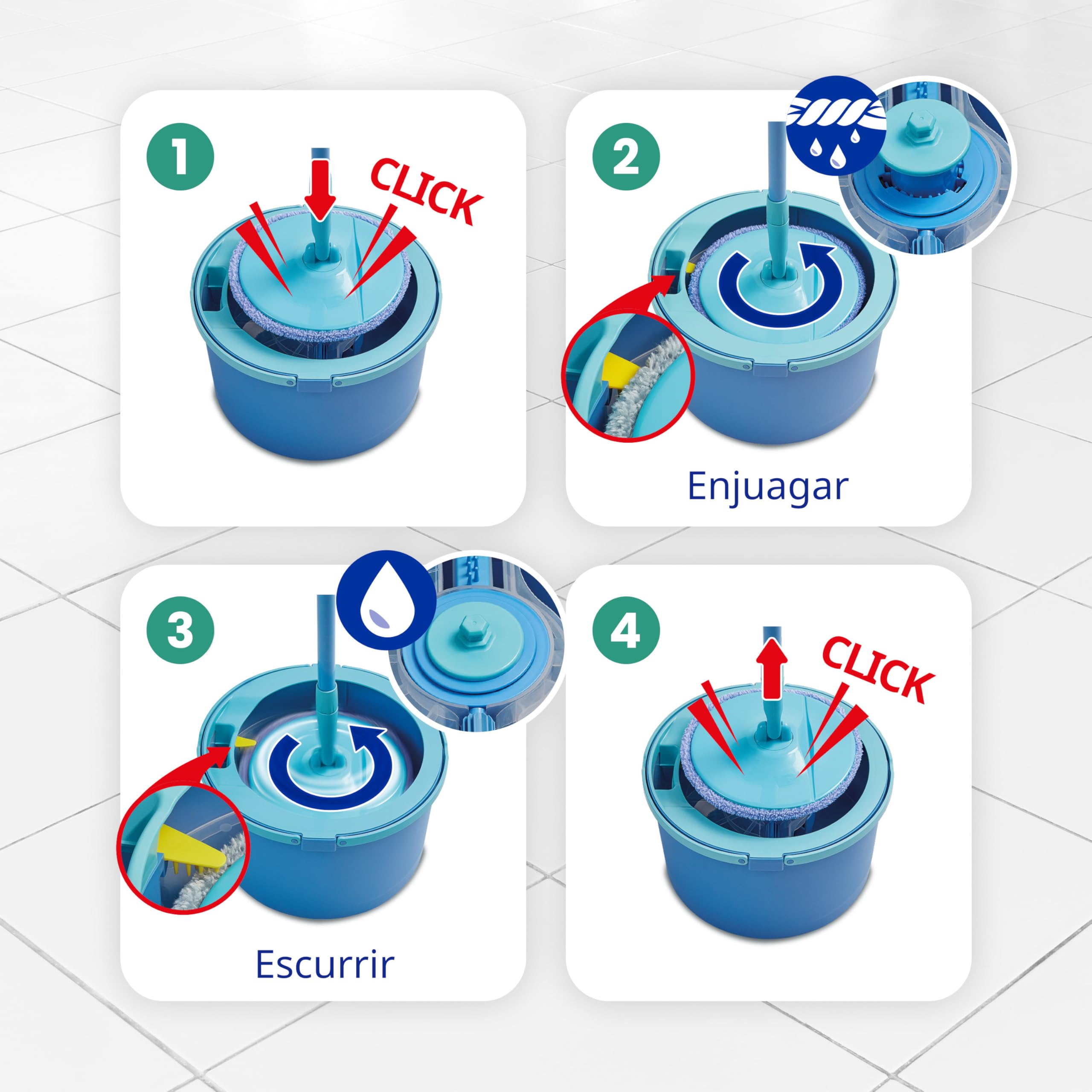 Spontex Aqua Revolution System X'tra Set de fregona y cubo | Separa el agua limpia del agua sucia | Limpia suelos laminados, de madera y baldosas | Fregona plana con recambios de microfibra