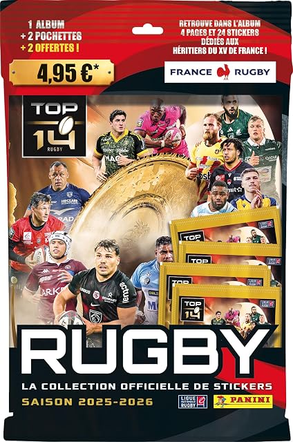 Panini Rugby Top 14 2025-2026 - Álbum y 4 fundas