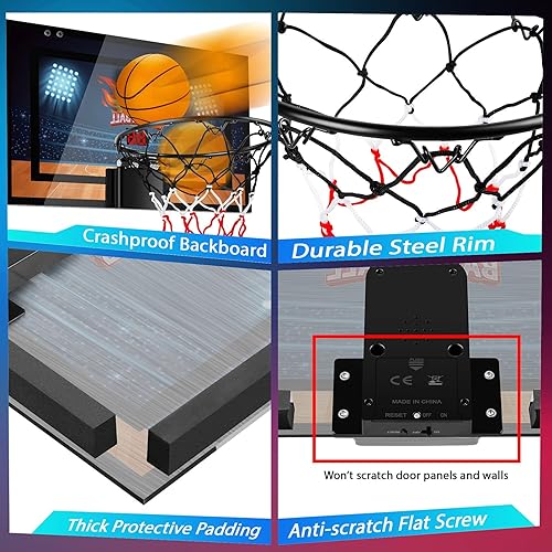 Vista 3 de Indoor Basketball Hoop Boys Gifts for Teens and Adults Door Room Basketball Hoop Mini Hoop with Electronic Scoreboard, 3 Balls and