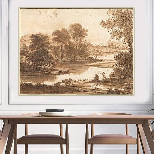 Miniatura 3 de Lienzo famoso impreso Claude Lorrain "Llanura de inundación con punto de agua" lienzo cuadro de arte de pared para decoración de oficina 11.8x15.4