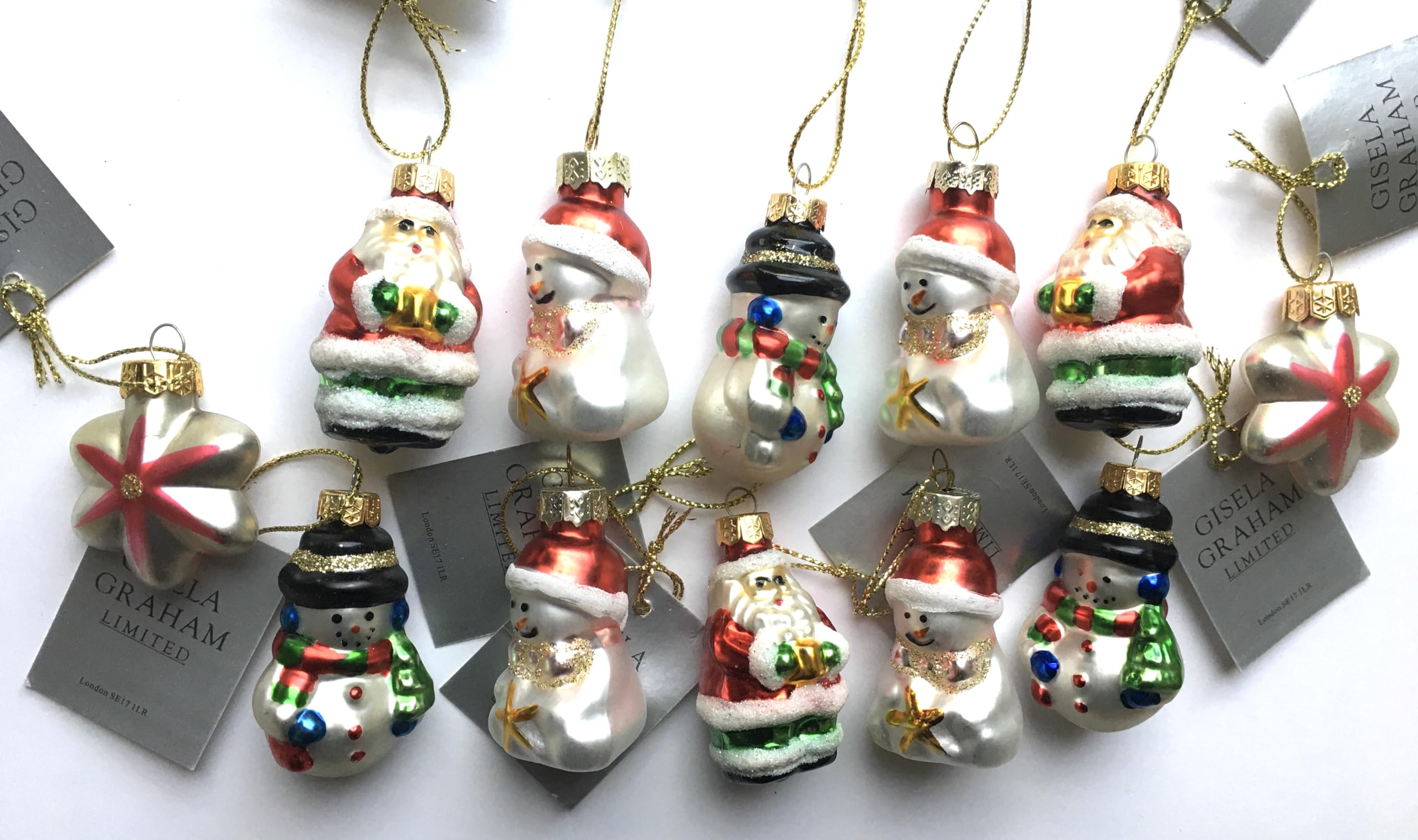 Gisela Graham Christmas 12 Glass Retro Decorations
