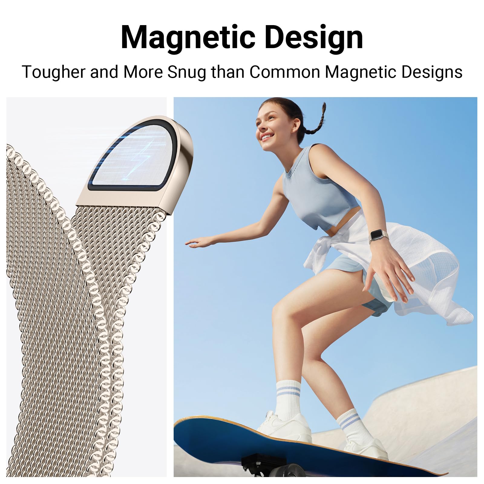 Higgs Metallo Cinturino Compatibile con Cinturino Apple Watch 40mm 38mm 41mm 44mm 42mm 45mm ultra 2 49mm Donna, Cinturini Maglia Milanese Regolabili Magnetiche per iWatch Series SE/2 9 8 7 6 5 4 3 2 1