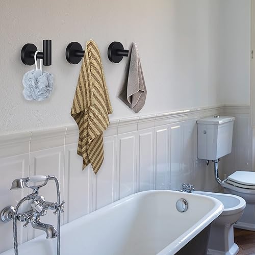 Miniatura 6 de Bathroom Robe Towel Hooks Coat Matte Black Wall Hook Stainless Steel Heavy Duty Door Hanger Towel Robe Clothes Cabinet Closet Sponges Hook for