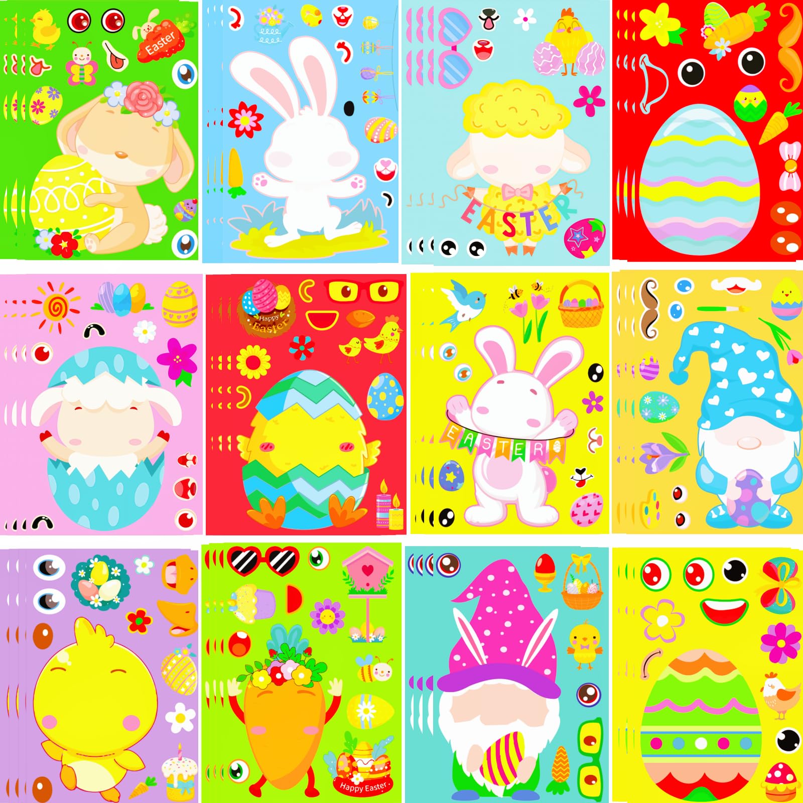 Calcomanías de Pascua para niños pequeños con actividades creativas de conejos y huevos