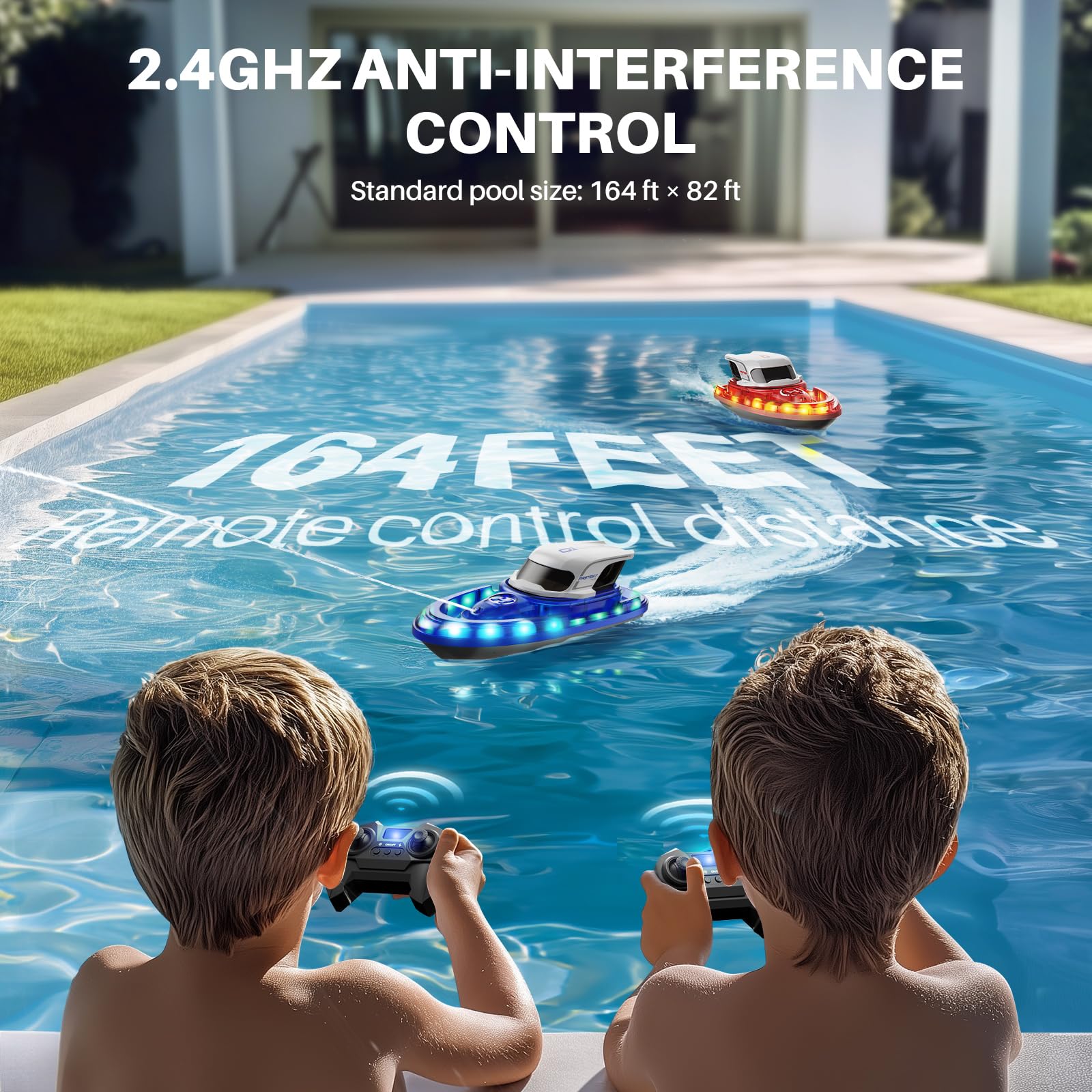 SYMA Juego de 2 botes teledirigidos para niños de 8 a 12 años, barcos de carreras RC con LED y spray de agua, 20 min por barco, 40 min en total, juguete para piscina y lago, regalo para niños y niñas
