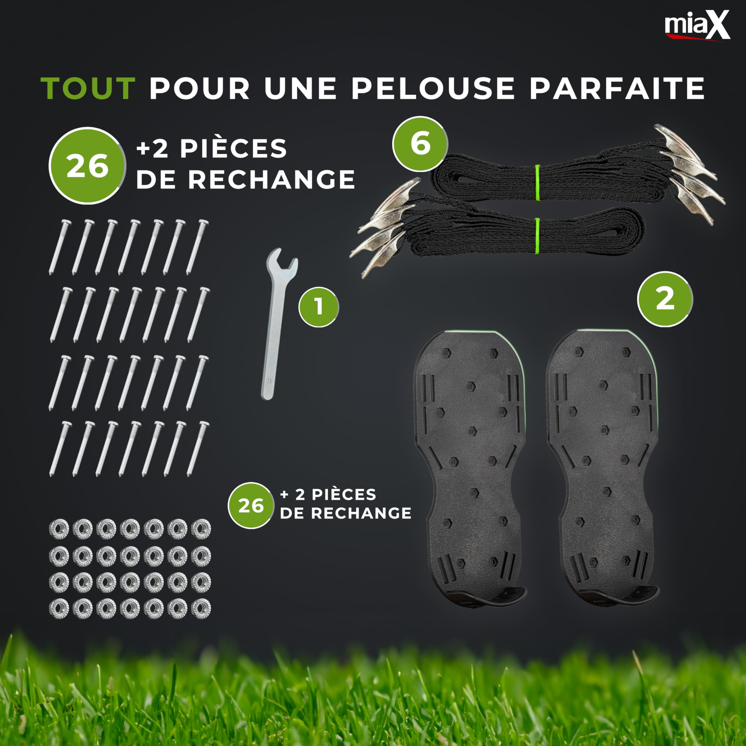 miaX Chaussures Professionnelles d'Aération de Pelouse avec Talon Surélevé | Antidérapantes, chaussures à chape, talon surélevé, aération du gazon, maintien sécurisé