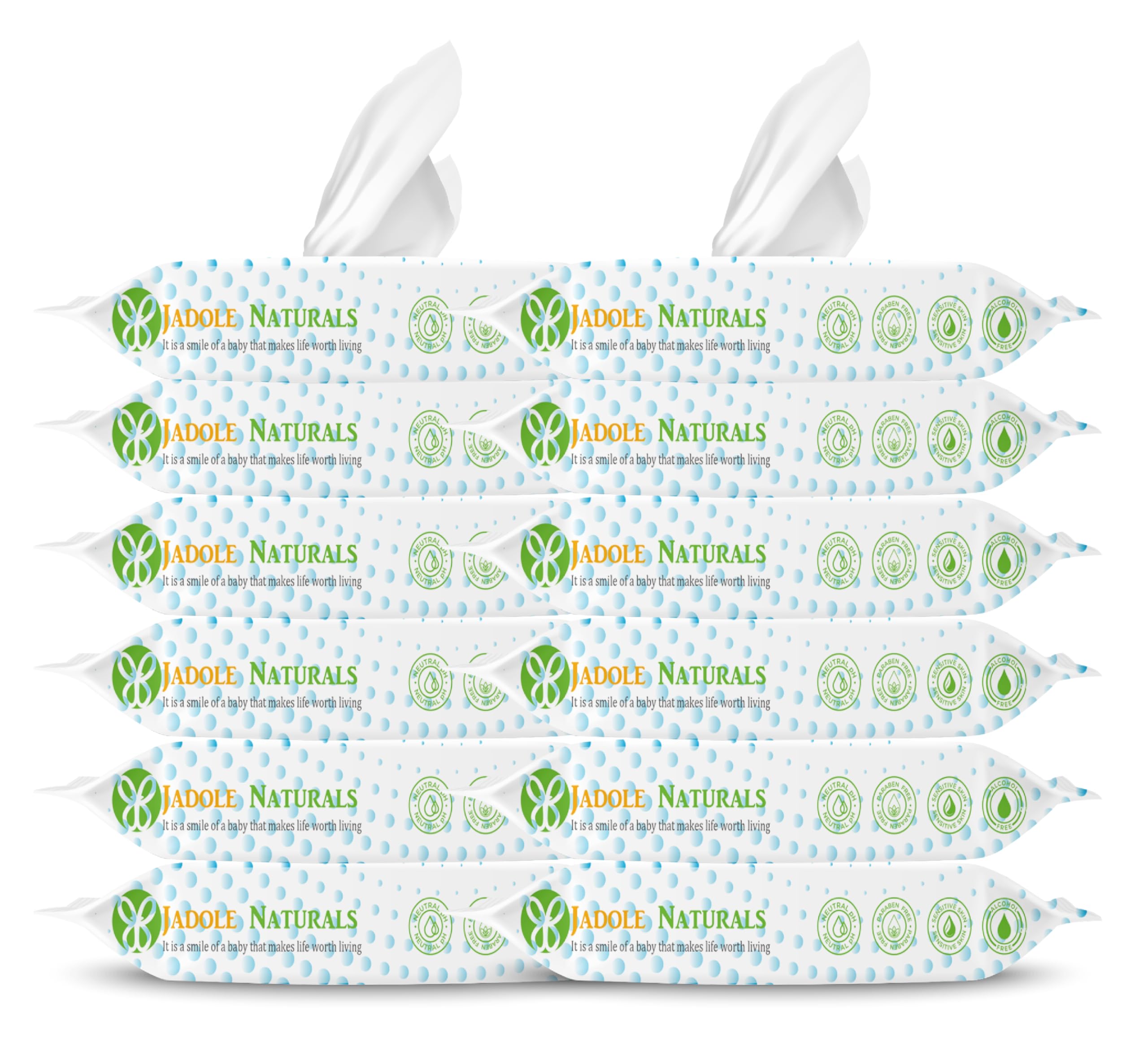 Jadole Naturals Baby Wipes 99.9% Water Baby Diaper Textured, 12 Pop-Top Packs x60 Wipes, 720 Count Aqua Pure Sensitive Hypoallergenic and Unscented