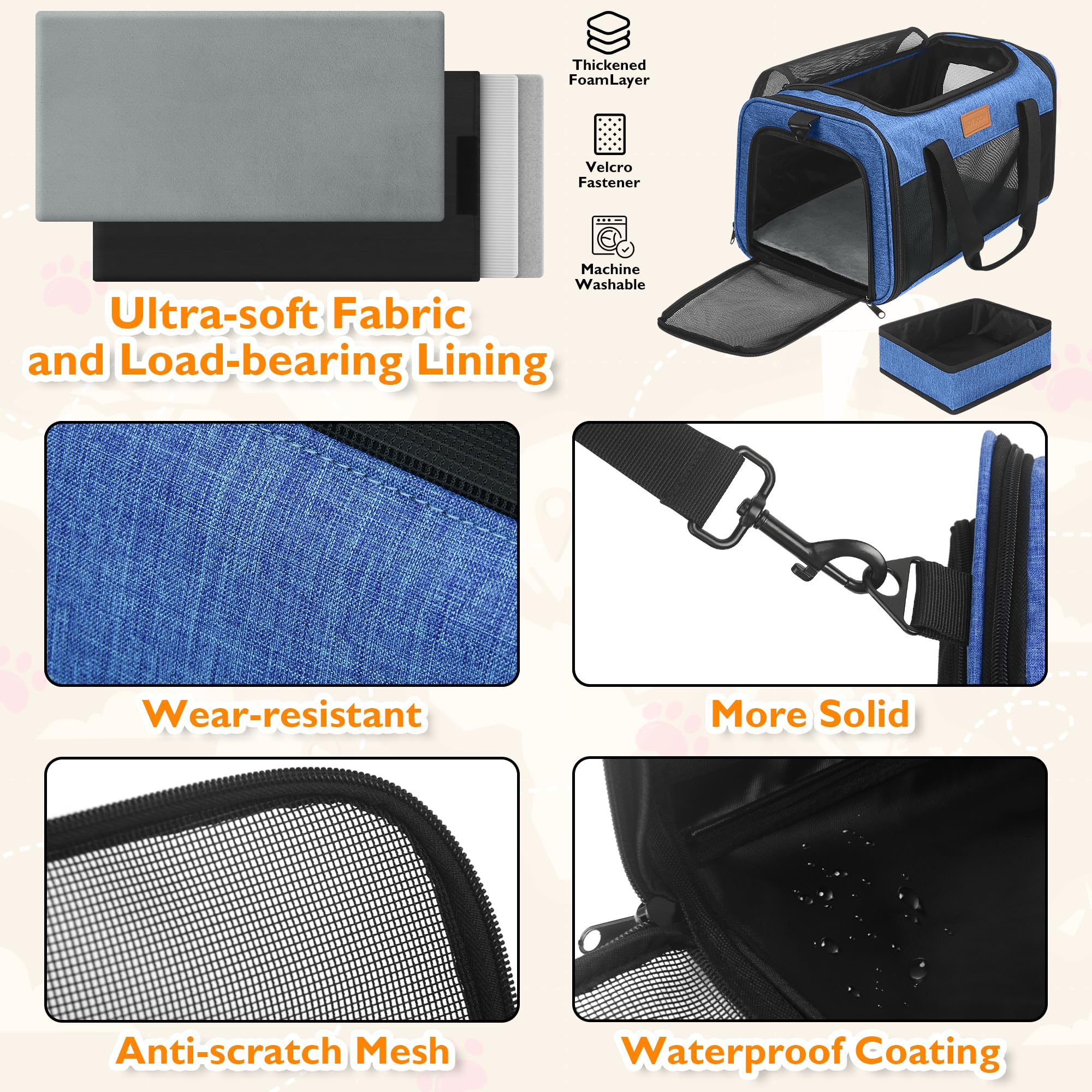 PETUX Airline Approved Pet Carrier - 17x11x9.5 in, Underseat, Top & Side Entry, Soft Sided Cat Dog Carrier for Small Cat & Dog Up to 12 lbs with Anti-Scratch Mesh & Litter Box for Travel & Vet - Blue - image 6