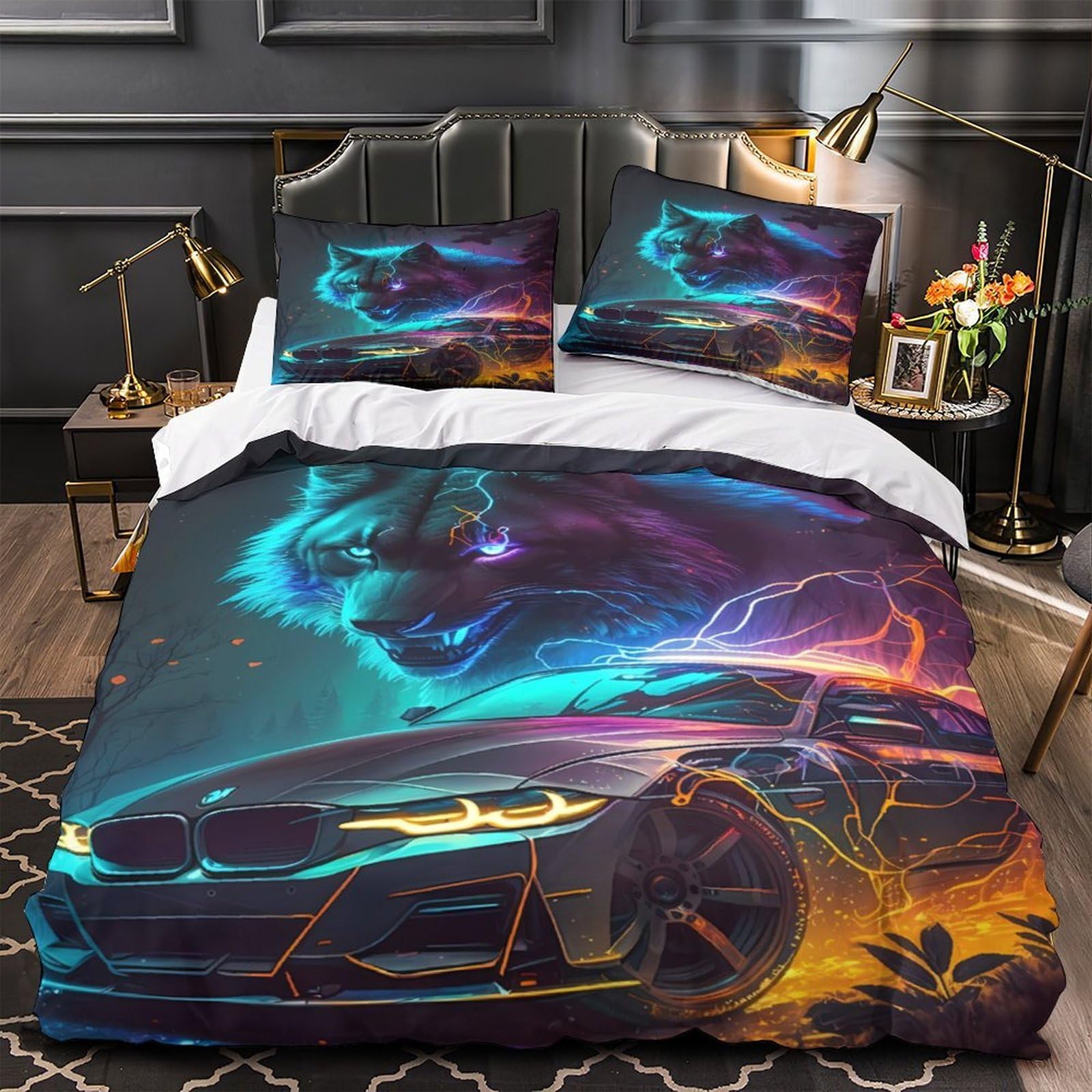 Housse de couette loup néon parure de lit hypoallergique pour le confort des peaux sensibles
