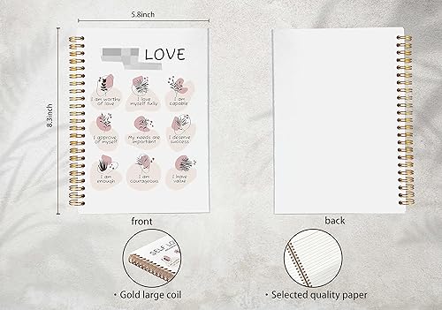 Miniatura 5 de Self Love Mental Health - Cuaderno botánico bohemio con espiral forrado de hojas de 8.3 x 5.5 pulgadas, cuaderno de tapa dura con rayas
