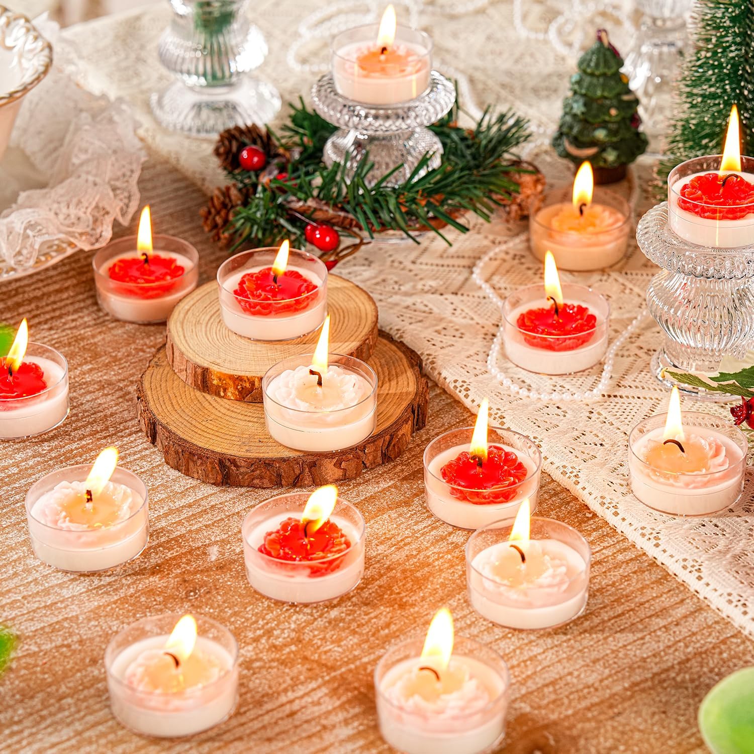 Sungmor 16 Pack Premium Scented Tea Light Candles, Soy Wax Tealights with Embossed Flower Decoration, Pink & Rose Color with Four Scents, Floral Candles for Relaxation, Home Decor and Gift - Image 2