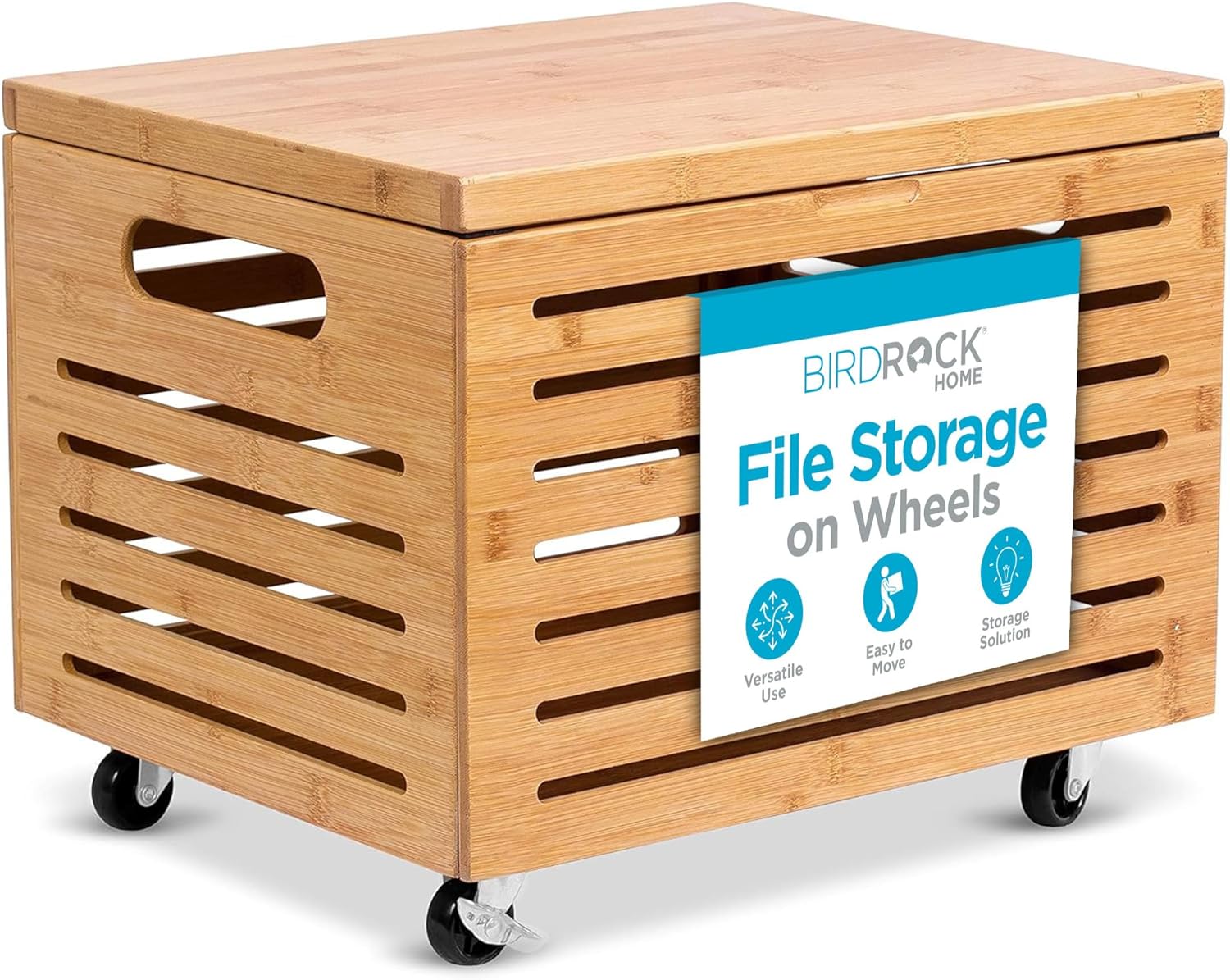 Natural Bamboo Rolling File Storage Organizer with Lid
