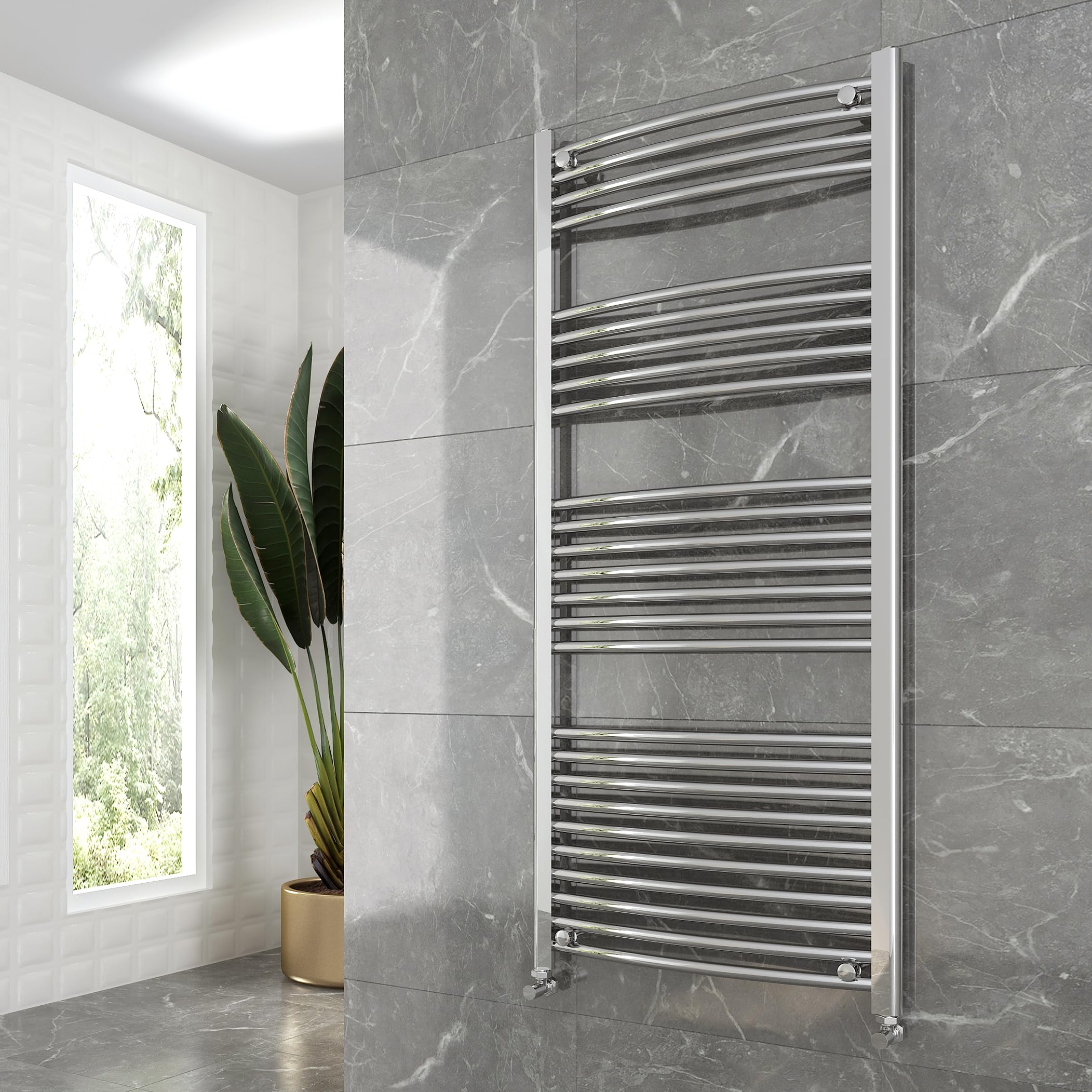 Nwt Direct Sparkling Chrome Curved Chrome Heated Towel Ladder Rail Bathroom Radiator 600Mm (W) X 1400Mm (H) - 2719 Btus