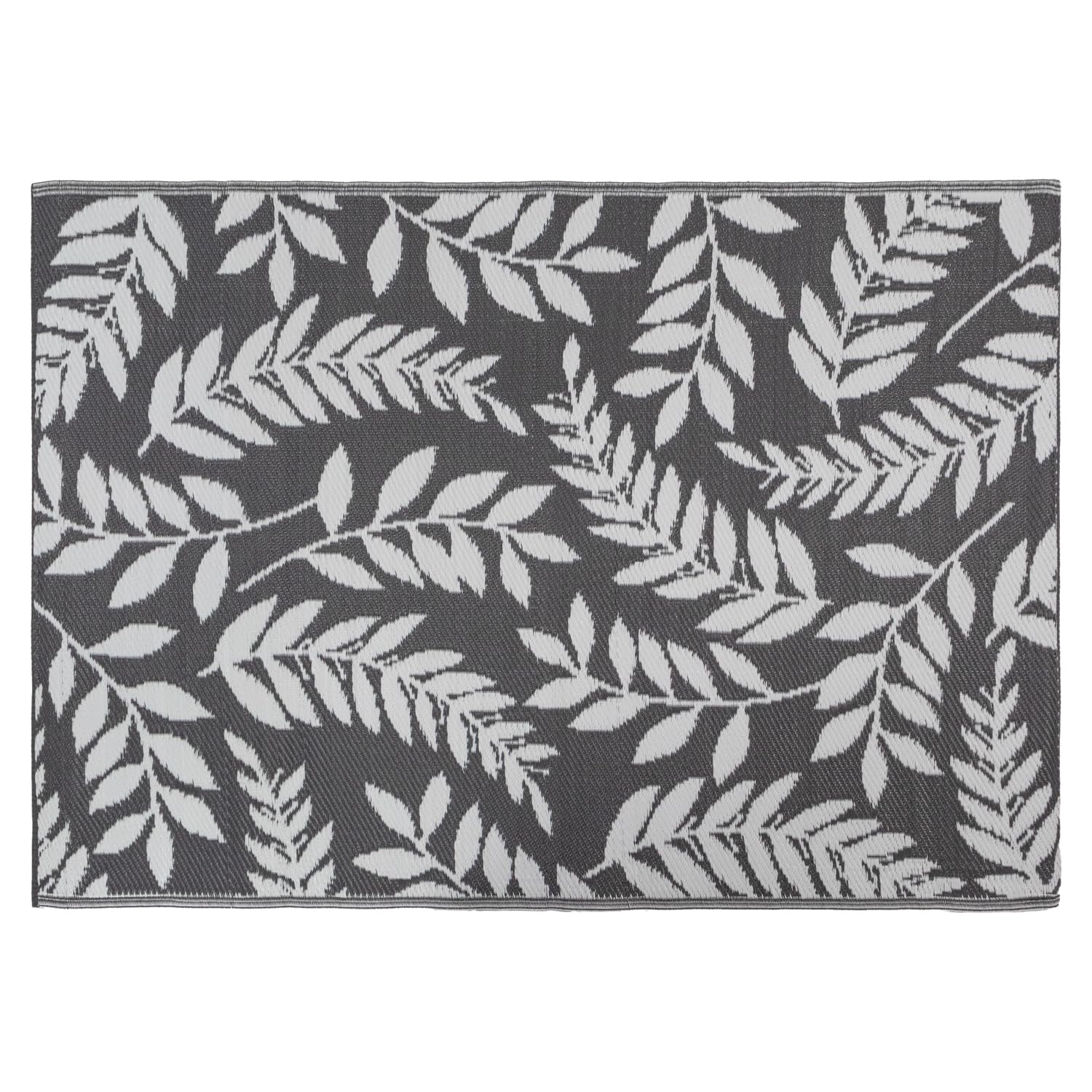 Julian Charles Grey Lightweight Reversible Large Leaf Pattern Outdoor Rug - One Size