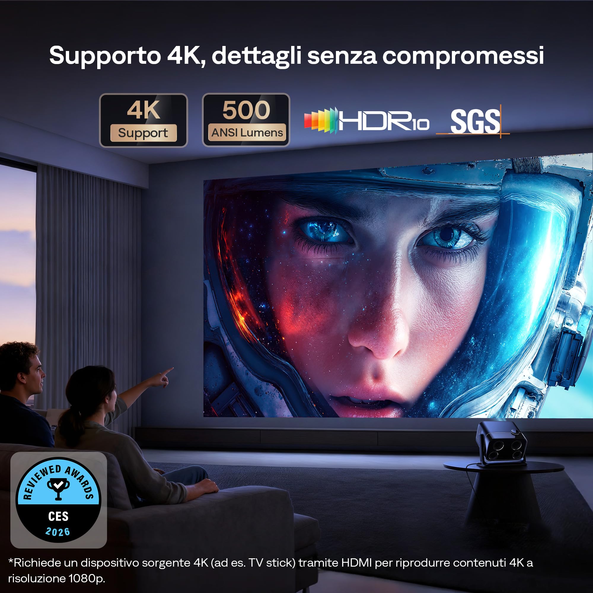 Aurzen Boom Mini 4-in-1 Proiettore Smart con Google TV, 10,000+ Apps, 4k Supporta Videoproiettore, 500 Lumen Projector, 20W DoIby Audio, Real-Time Focus & Keystone, WiFi/Bluetooth Esterno Home (Nero)