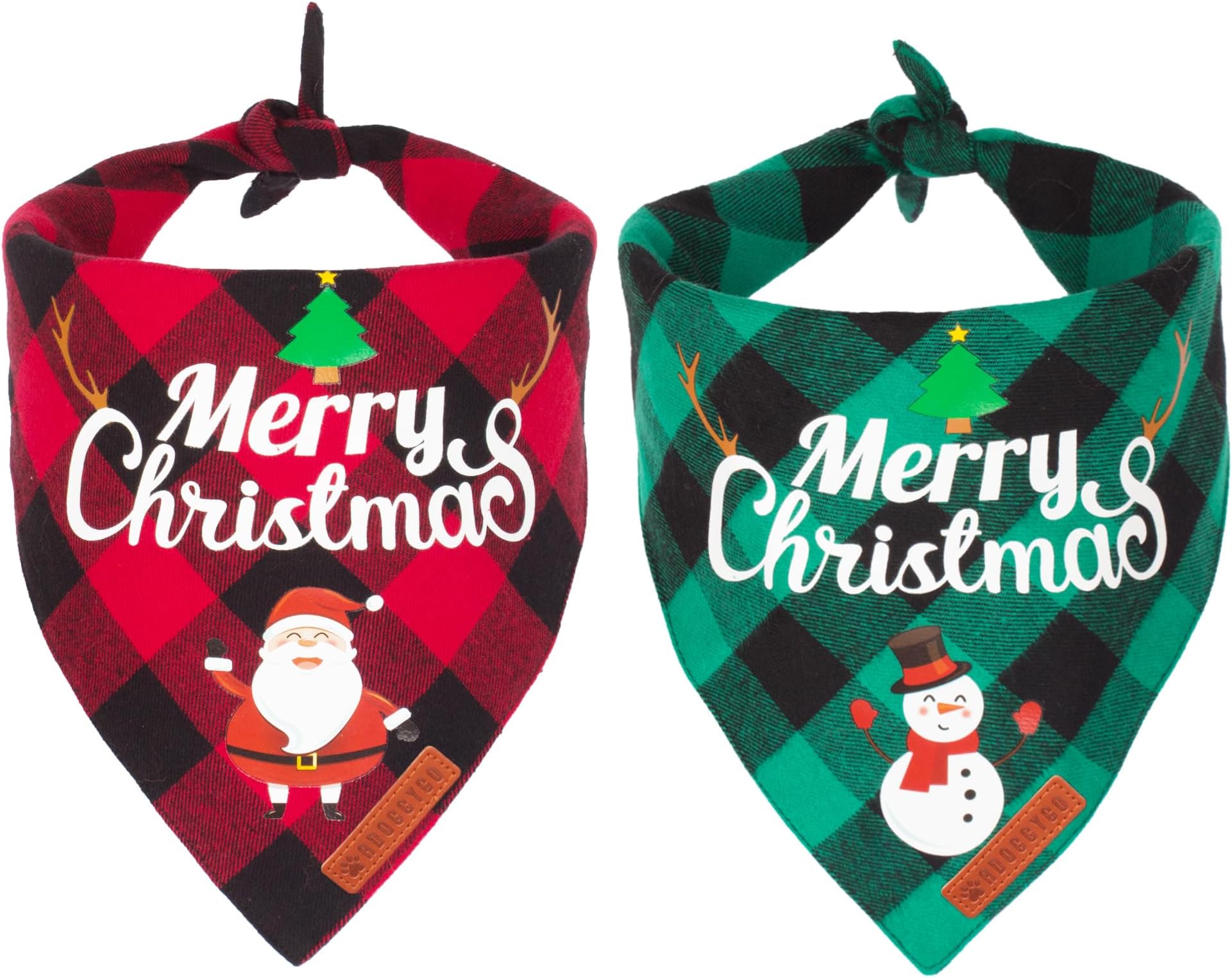 ADOGGYGO 2 Pack Dog Bandana Christmas Classic Plaid Pet Scarf Triangle Bibs Kerchief Merry Christmas Santa Snowman Bandana for Medium Large Dogs Pets (Large)