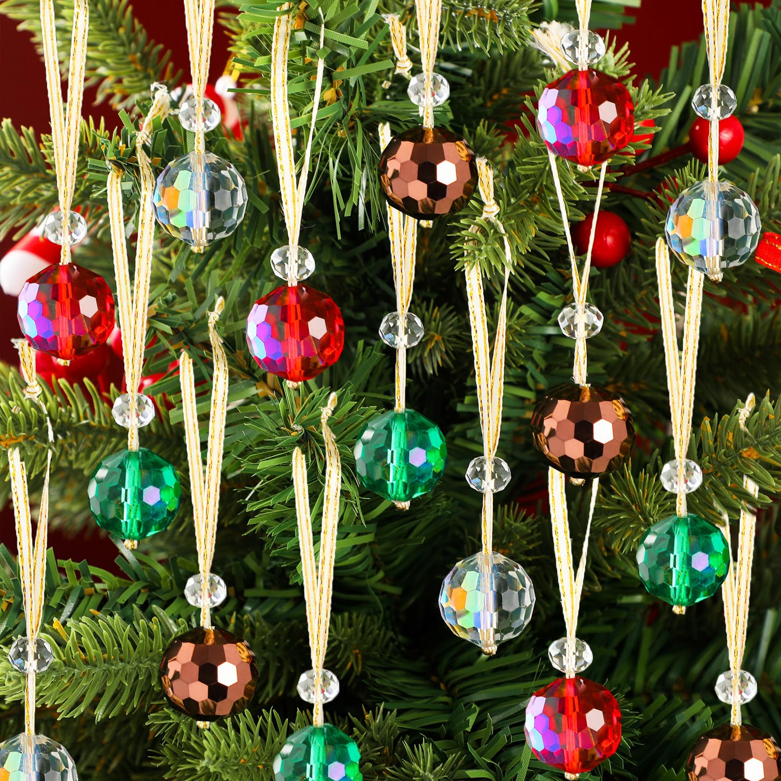 Jenaai 24 Pcs Crystal Christmas Balls Ornaments for Tree Decorations Iridescent Christmas Prism Mini Glass Ball Tree Decorations for Christmas Tree Wedding Party Decor Supplies 0.87 Inch