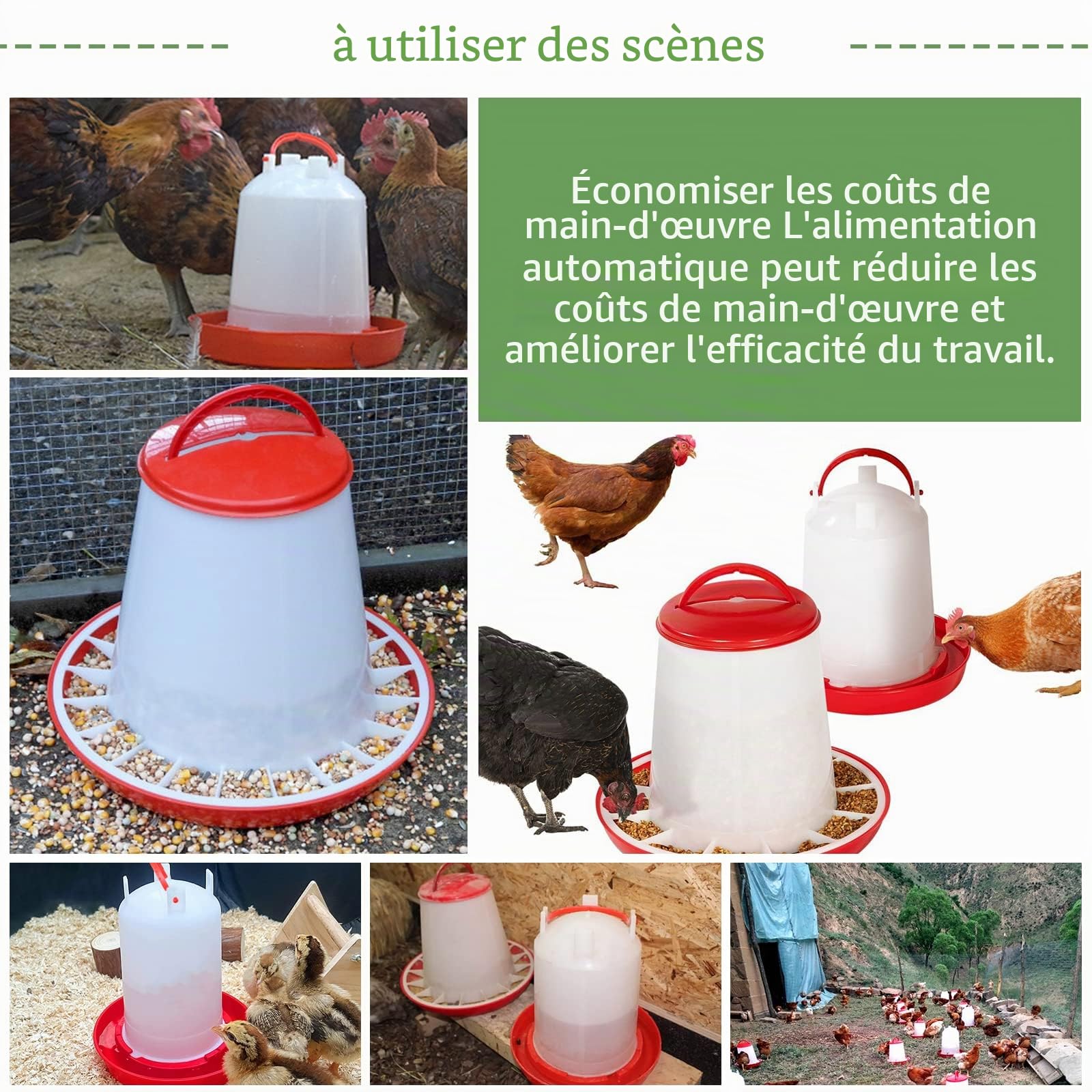 Lot de 2 abreuvoirs économiques et mangeoire économique de 3 kg Rouge et blanc