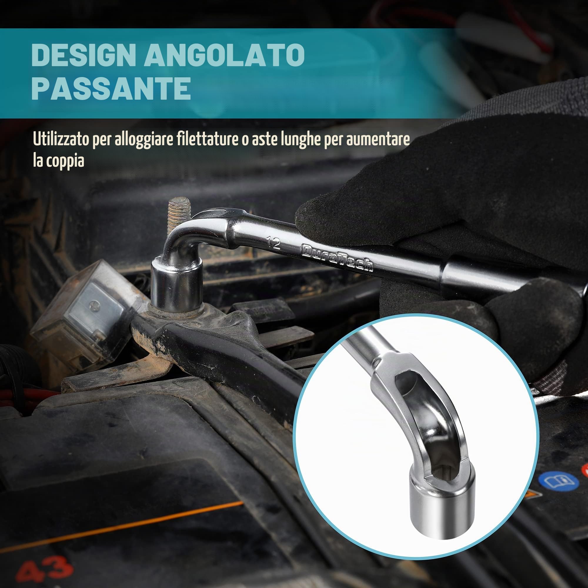 DURATECH Chiave esagonale a doppia estremità, chiave a gomito angolare tipo L, chiave a bussola a 6 punti, metrica, 8-19 mm, 9 pezzi, con custodia