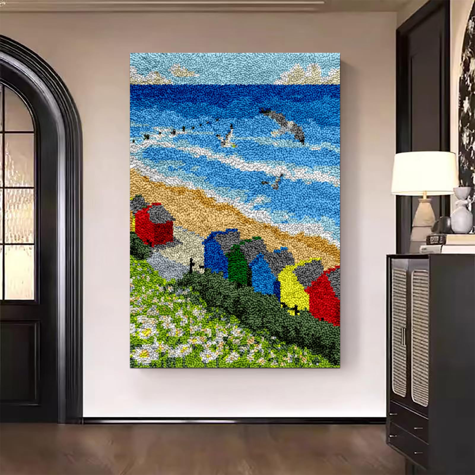 Tehocwiz Dywan do samodzielnego wiązania, gobelin, zestaw do haftu krzyżykowego, zestaw dla dorosłych, rękodzieło, prezenty, wycieraczki, 130 x 150 cm, zestaw do wiązania
