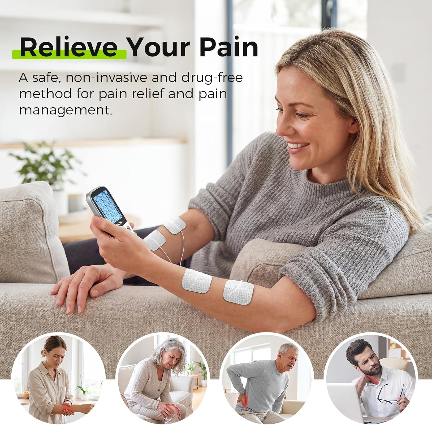 AUVON Rechargeable 24-Mode TENS Unit with Independent Dual Channels for Back Pain Relief, EMS Muscle Stimulator with 40 Intensities for Gradual Neck, Sciatica Relief, TENS Machine with 12 TENS Pads