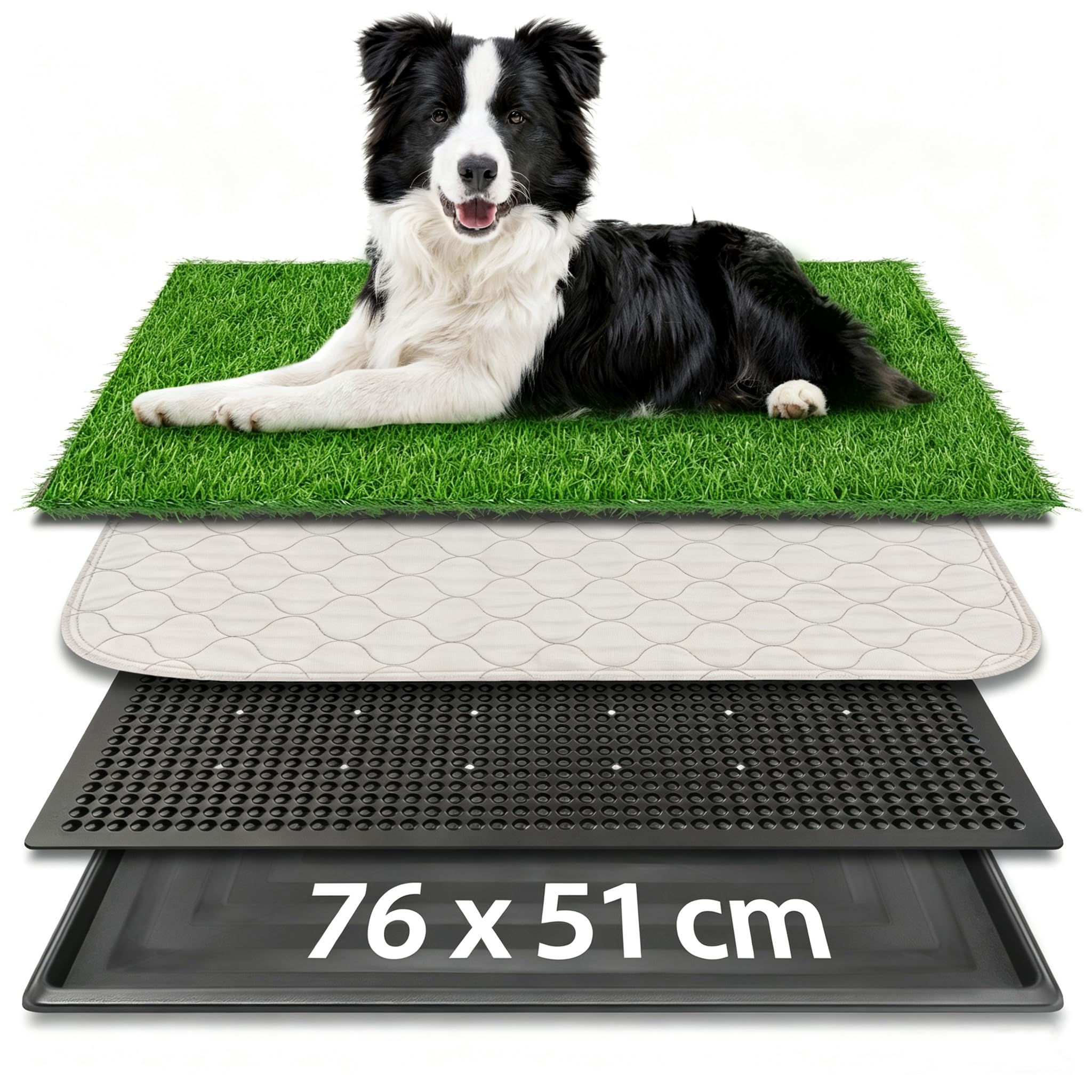 4-Layer Dog Toilet Tray with Washable Pee Pad, 76 x 51 Artificial Grass Patch for Dogs, Pet Potty Litter Tray Indoor/Outdoor Loo Puppy Toilet Training